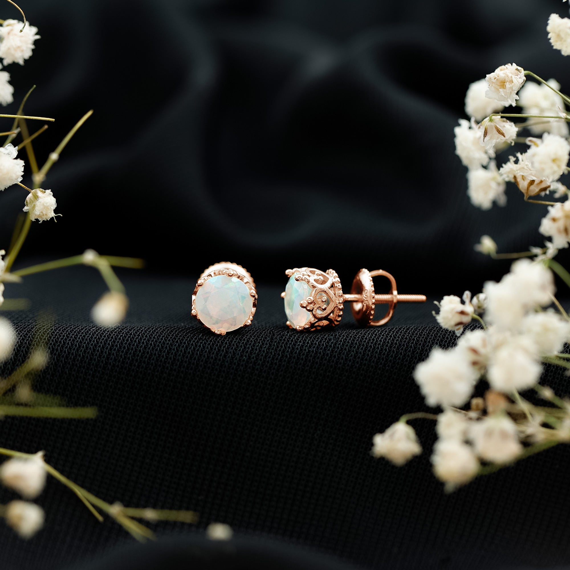 Natural Ethiopian Opal Crown Stud Earrings with Screw Back AAA - Rosec Jewels