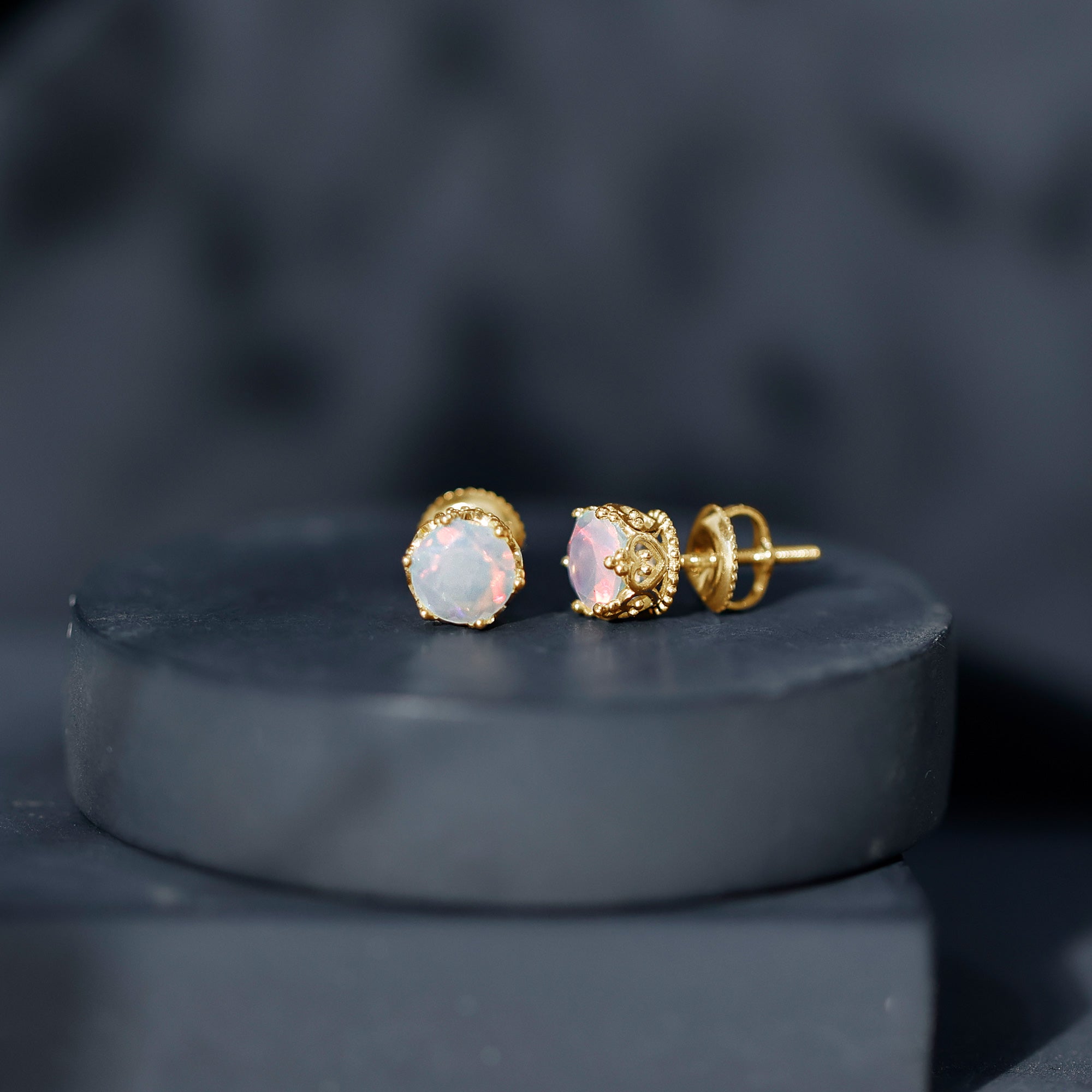Natural Ethiopian Opal Crown Stud Earrings with Screw Back AAA - Rosec Jewels
