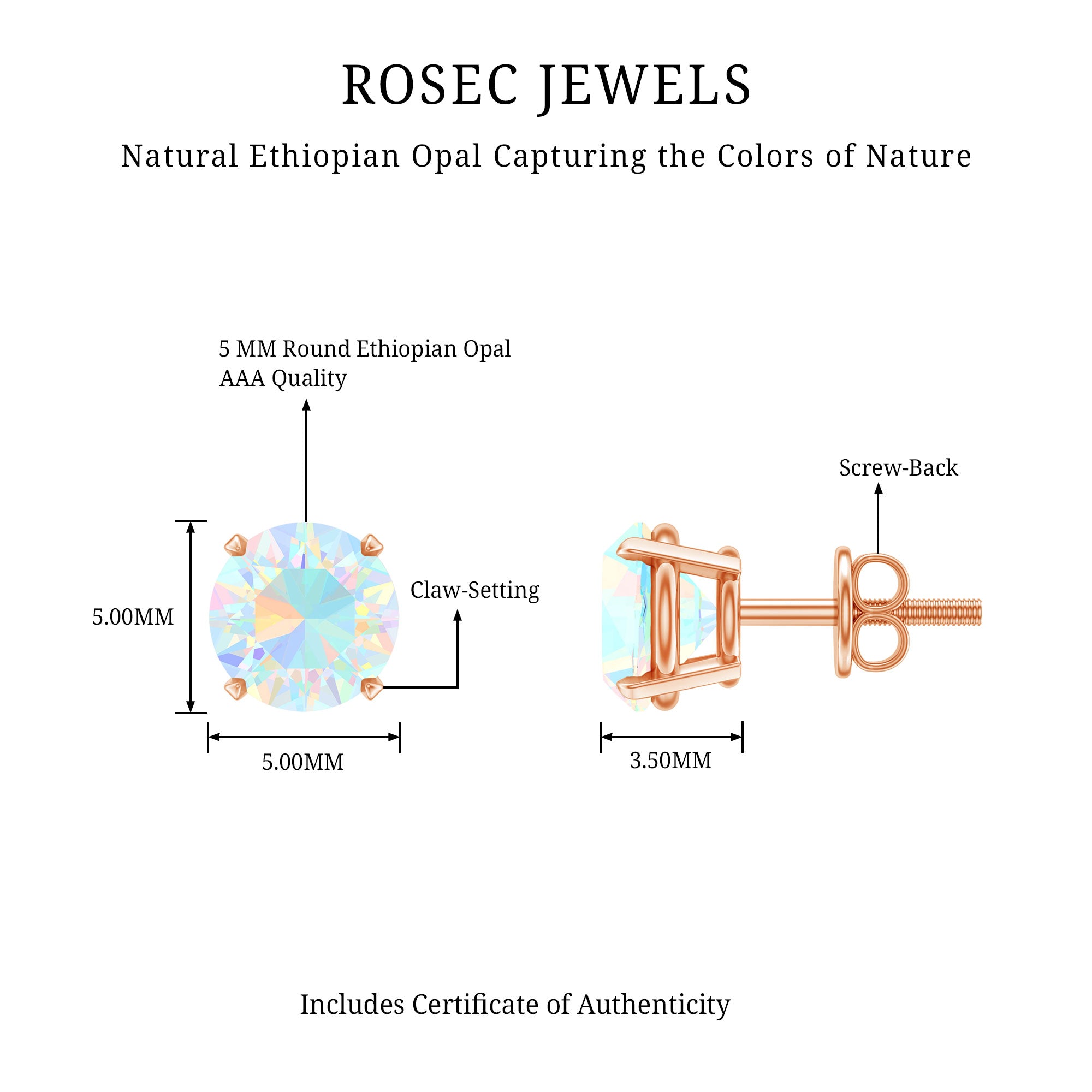 Real Ethiopian Opal Solitaire Stud Earrings AAA - Rosec Jewels