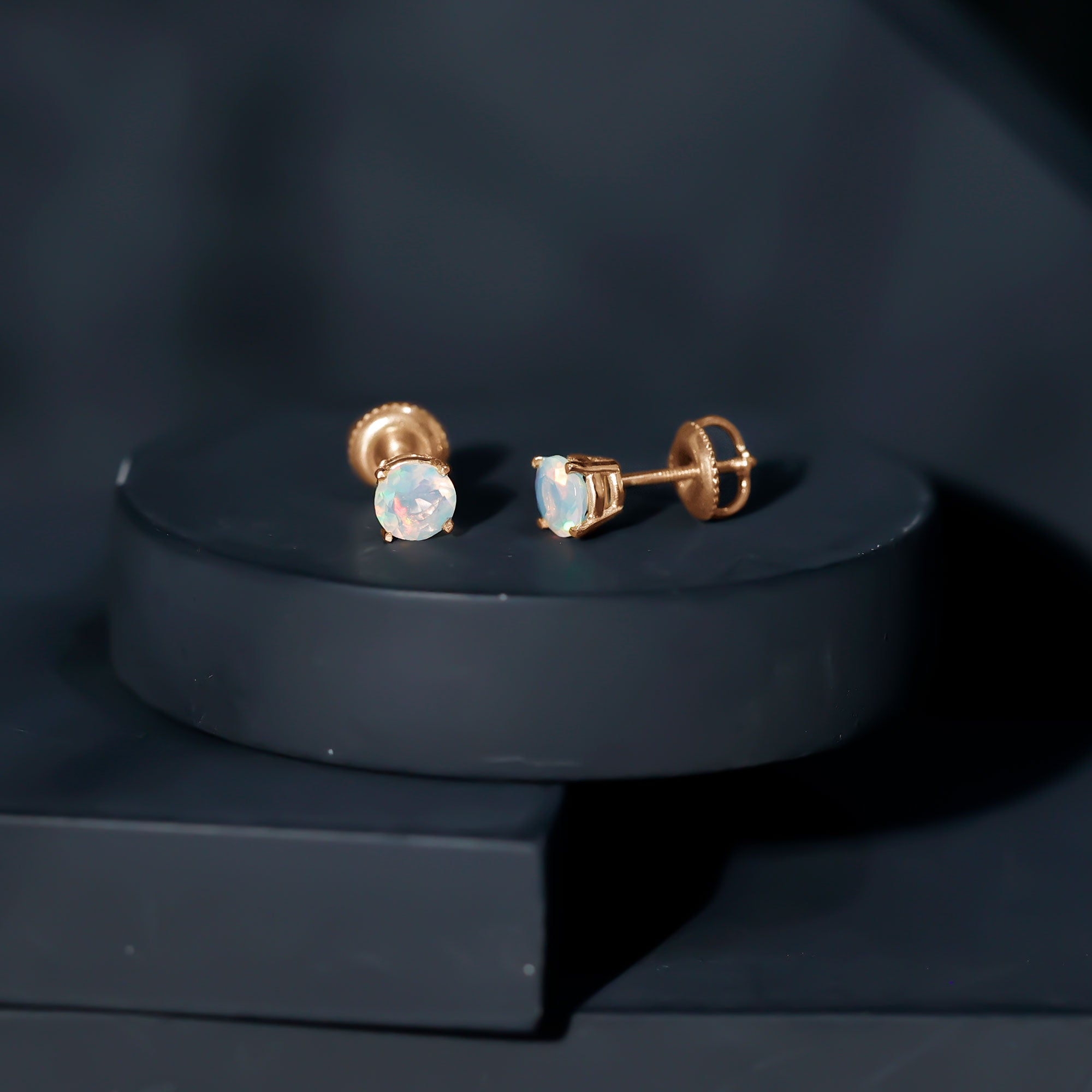 Real Ethiopian Opal Solitaire Stud Earrings AAA - Rosec Jewels