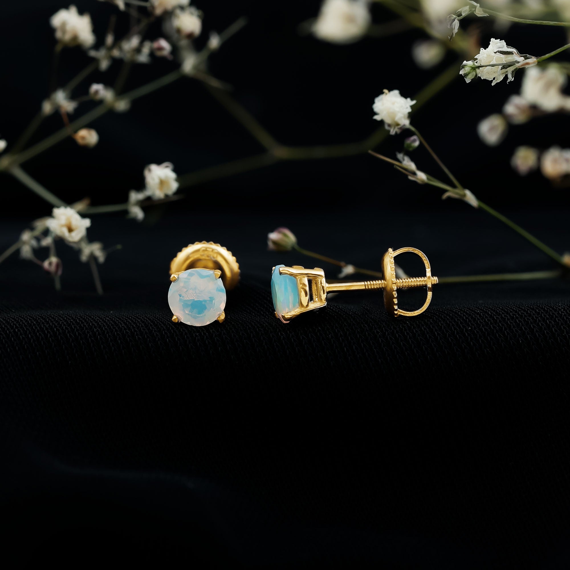 Real Ethiopian Opal Solitaire Stud Earrings AAA - Rosec Jewels