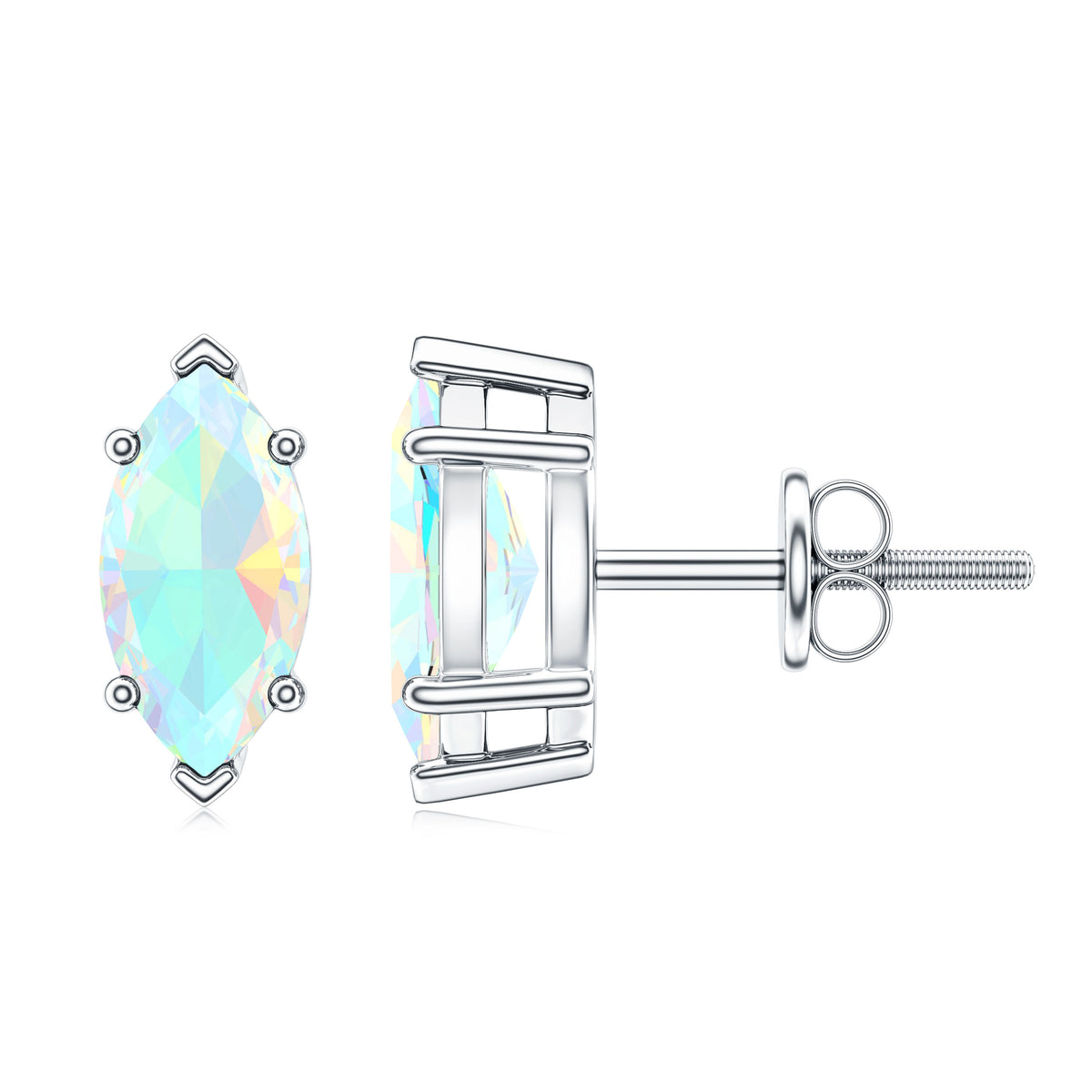 Certified Real Marquise Ethiopian Opal Earrings with Screw Back AAA - Rosec Jewels