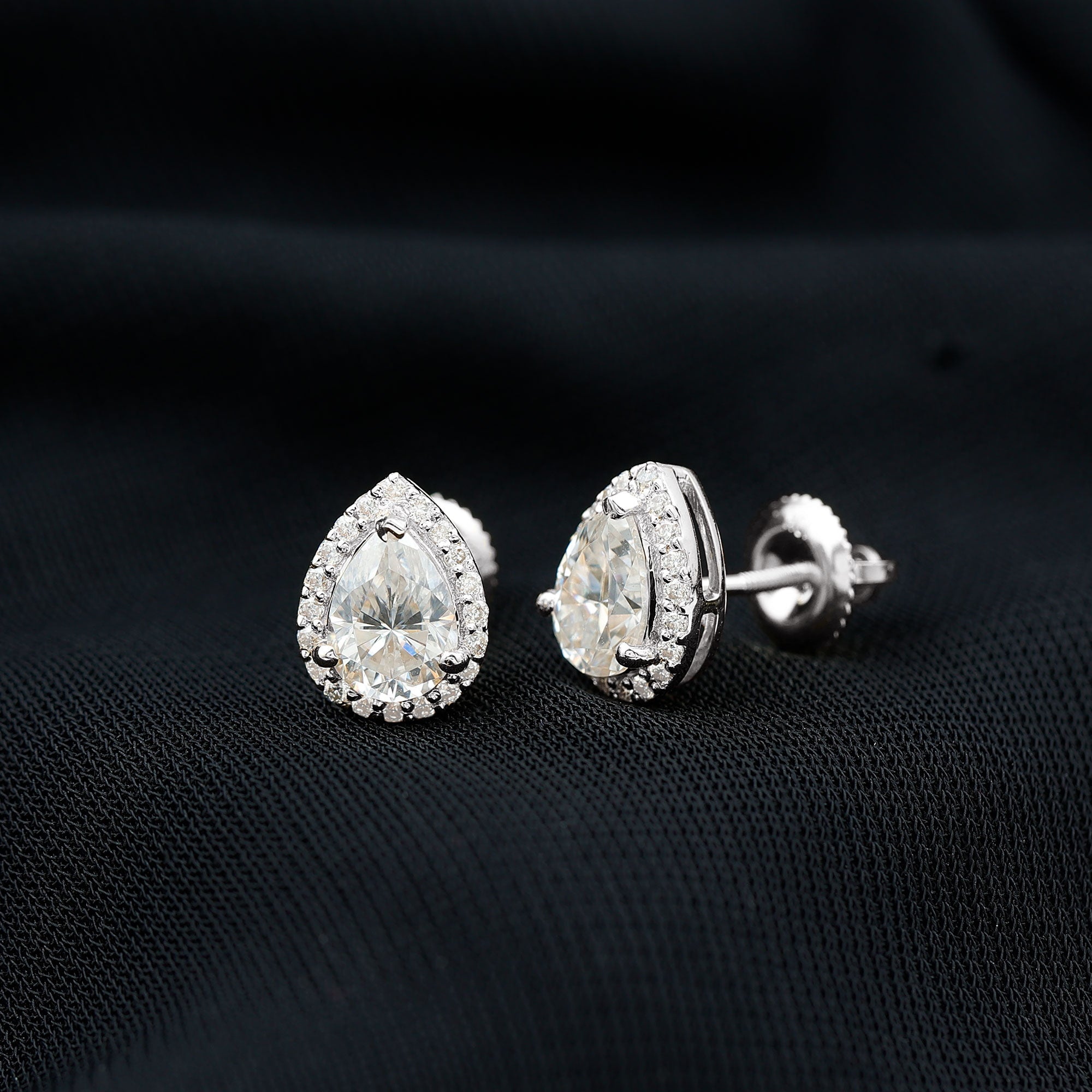 1.75 CT Classic Moissanite Teardrop Stud Earrings with Halo D-VS1 - Rosec Jewels