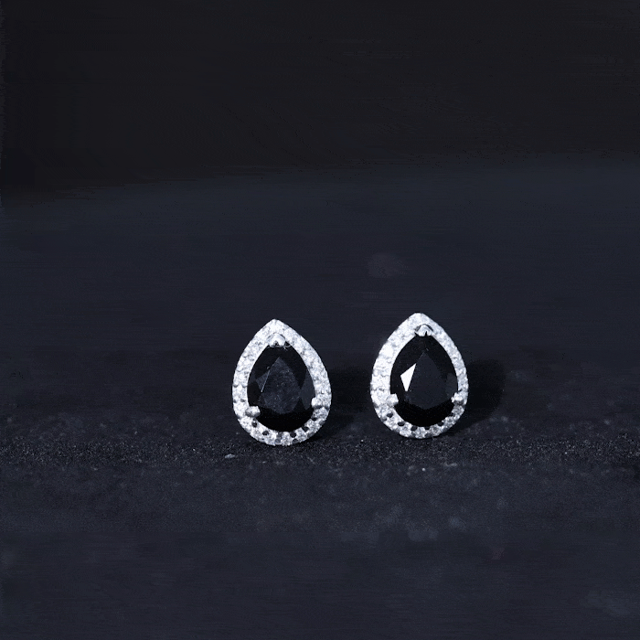 2 Carat Pear Cut Black Onyx and Diamond Halo Stud Earrings AAA - Rosec Jewels