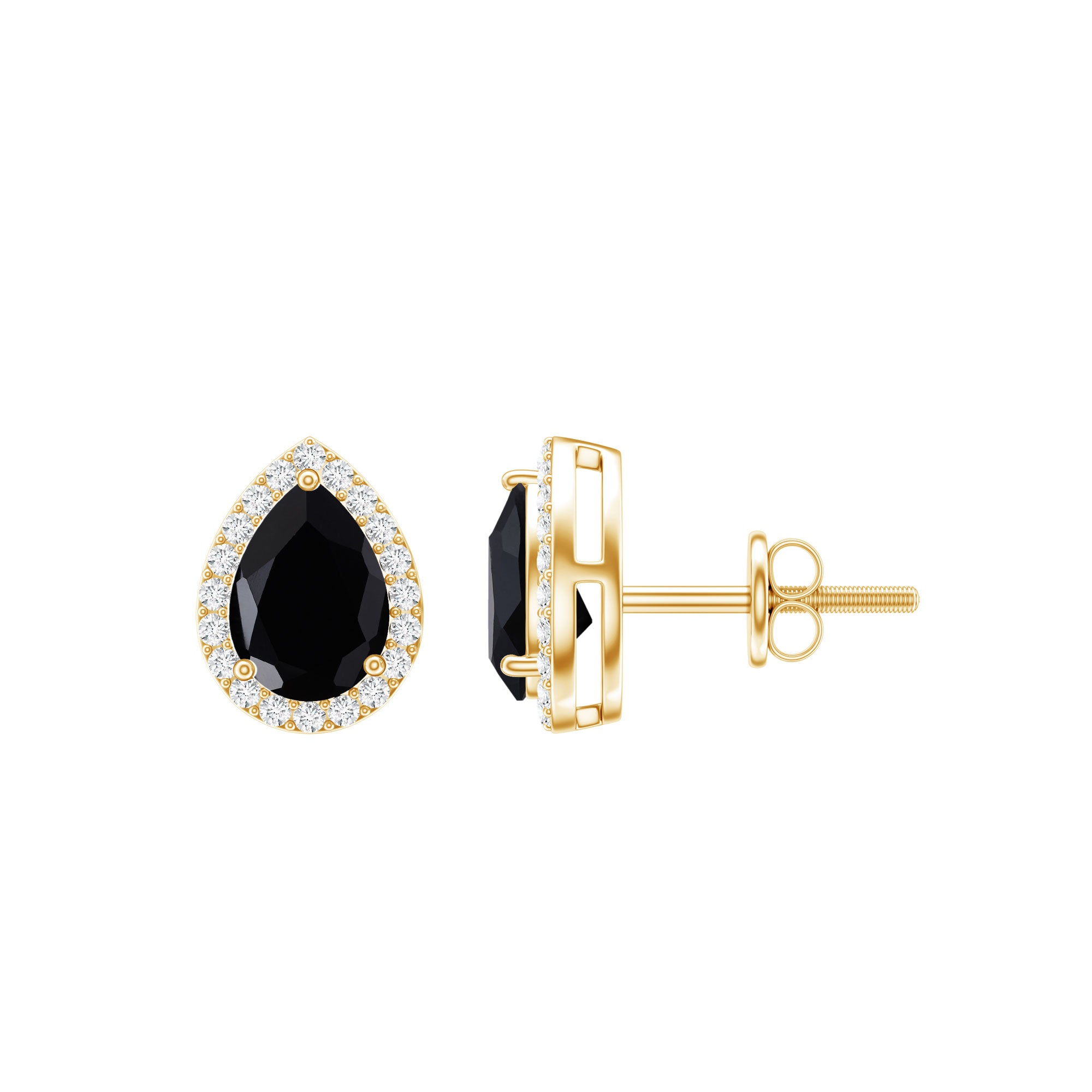 Natural 5X7 mm Pear Shape Black Spinel Earrings with Diamond Halo AAA - Rosec Jewels