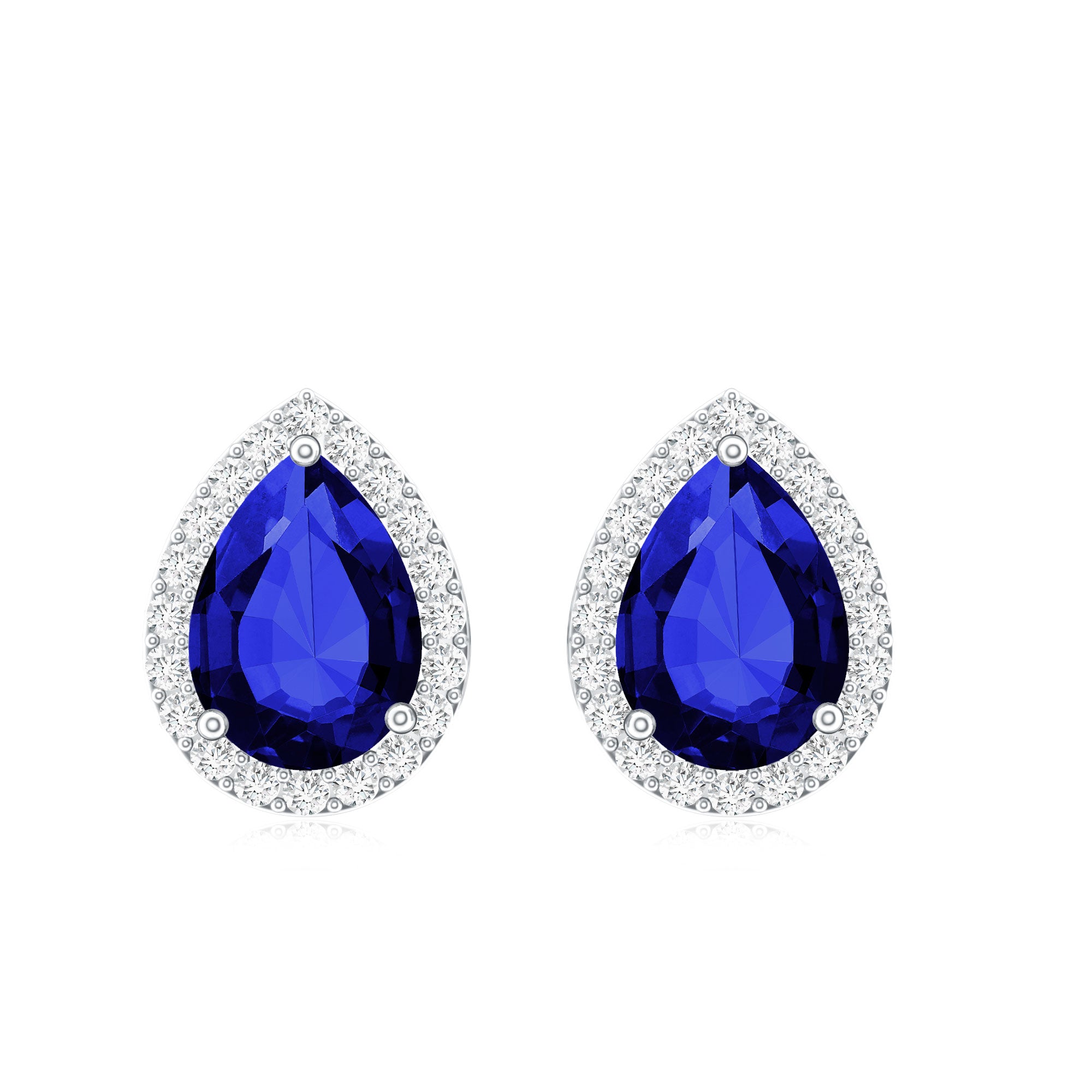 Certified Lab Created Blue Sapphire and Diamond Stud Earrings AAAA - Rosec Jewels
