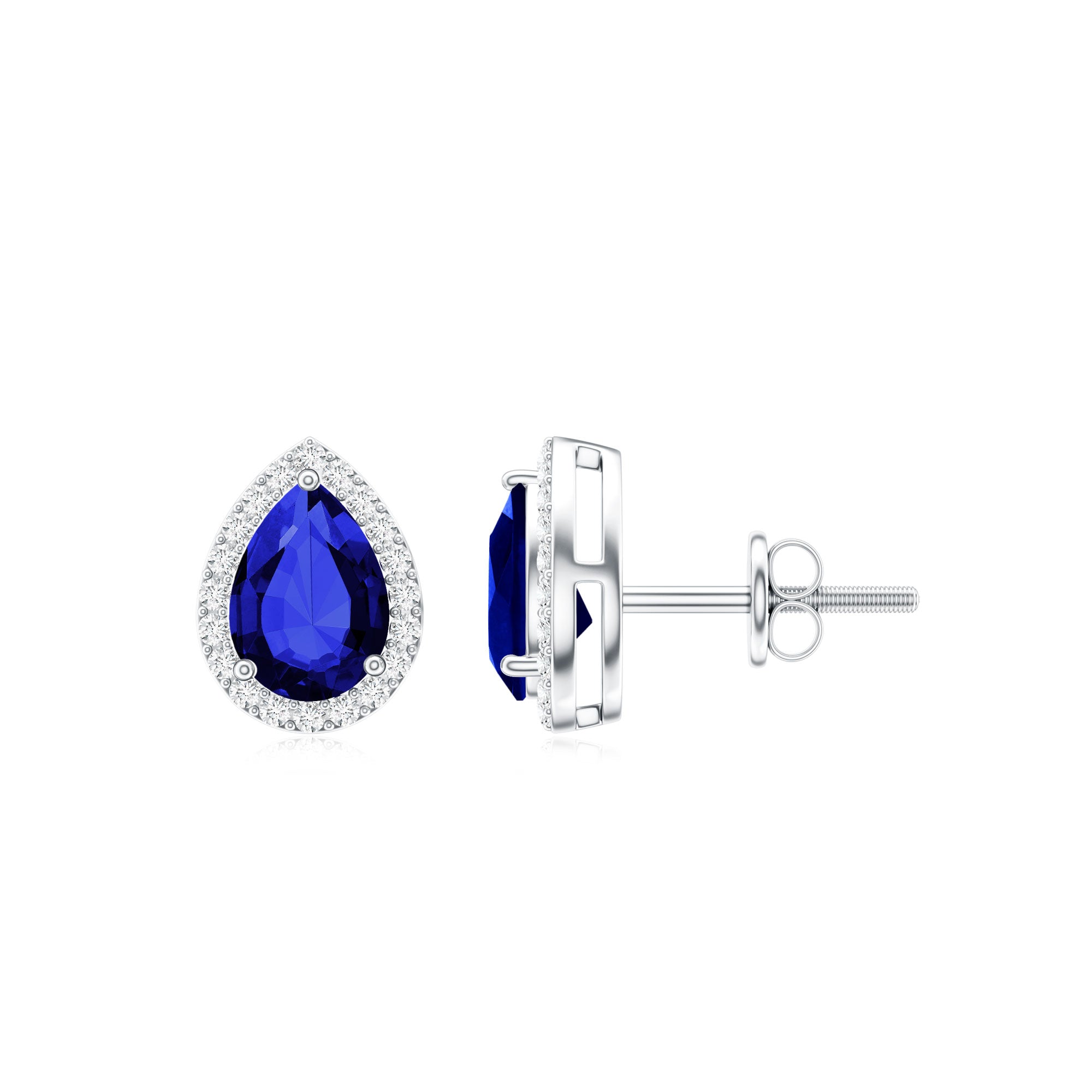 Certified Lab Created Blue Sapphire and Diamond Stud Earrings AAAA - Rosec Jewels