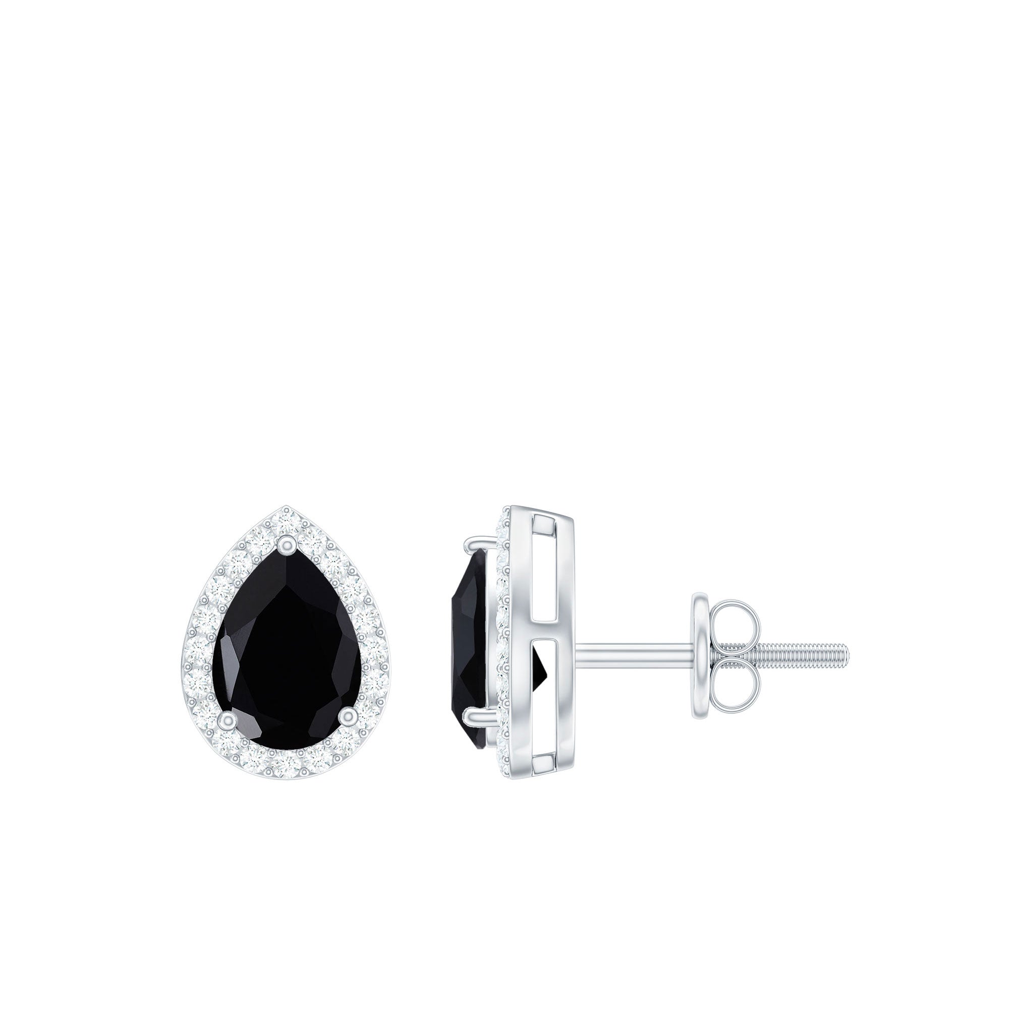 Lab Created Black Diamond Teardrop Stud Earrings with Diamond Halo