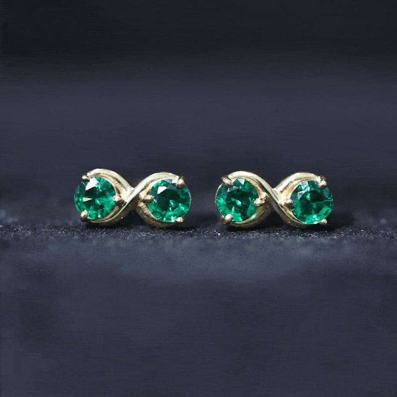 Lab Grown Emerald Infinity Stud Earrings AAAA - Rosec Jewels