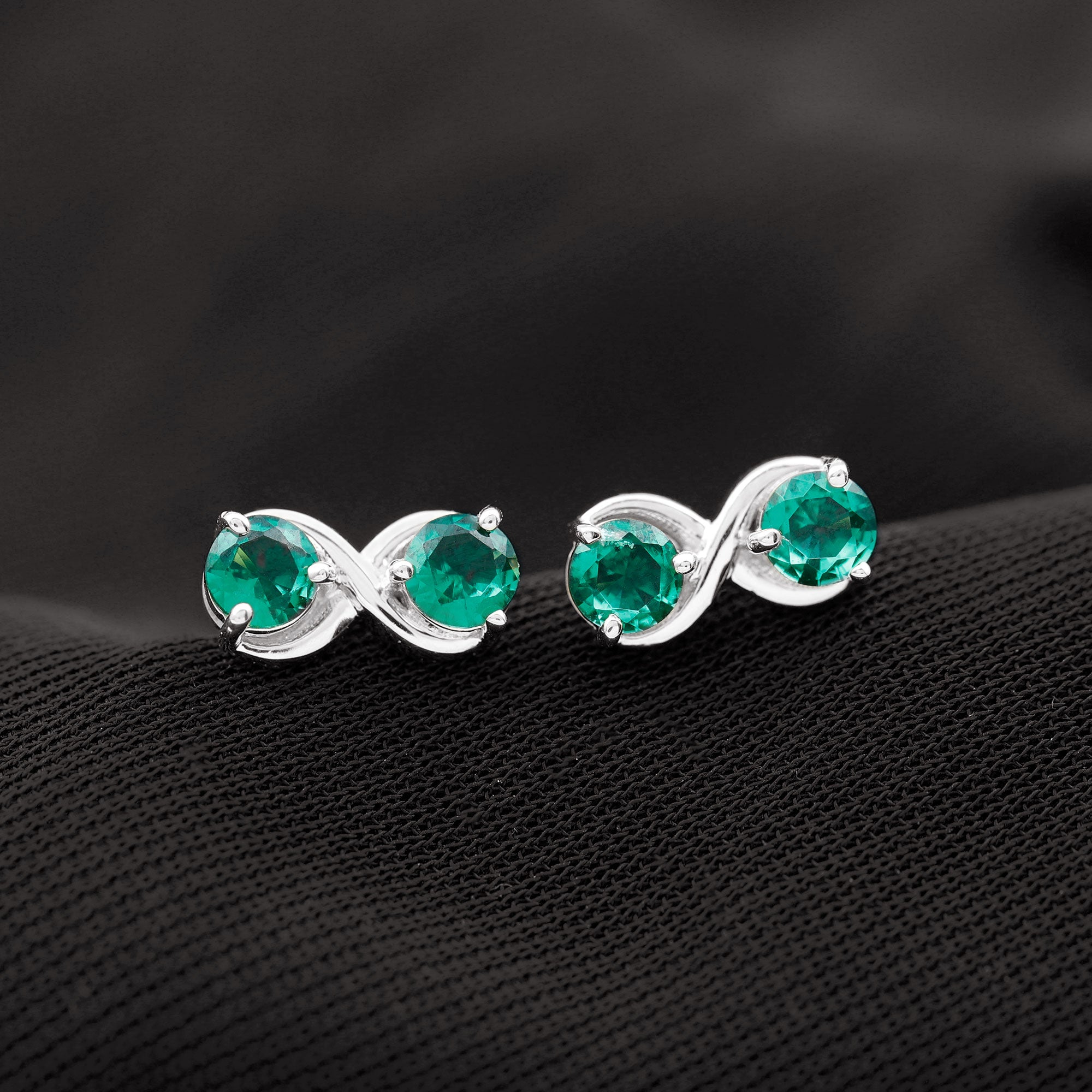 Lab Grown Emerald Infinity Stud Earrings AAAA - Rosec Jewels