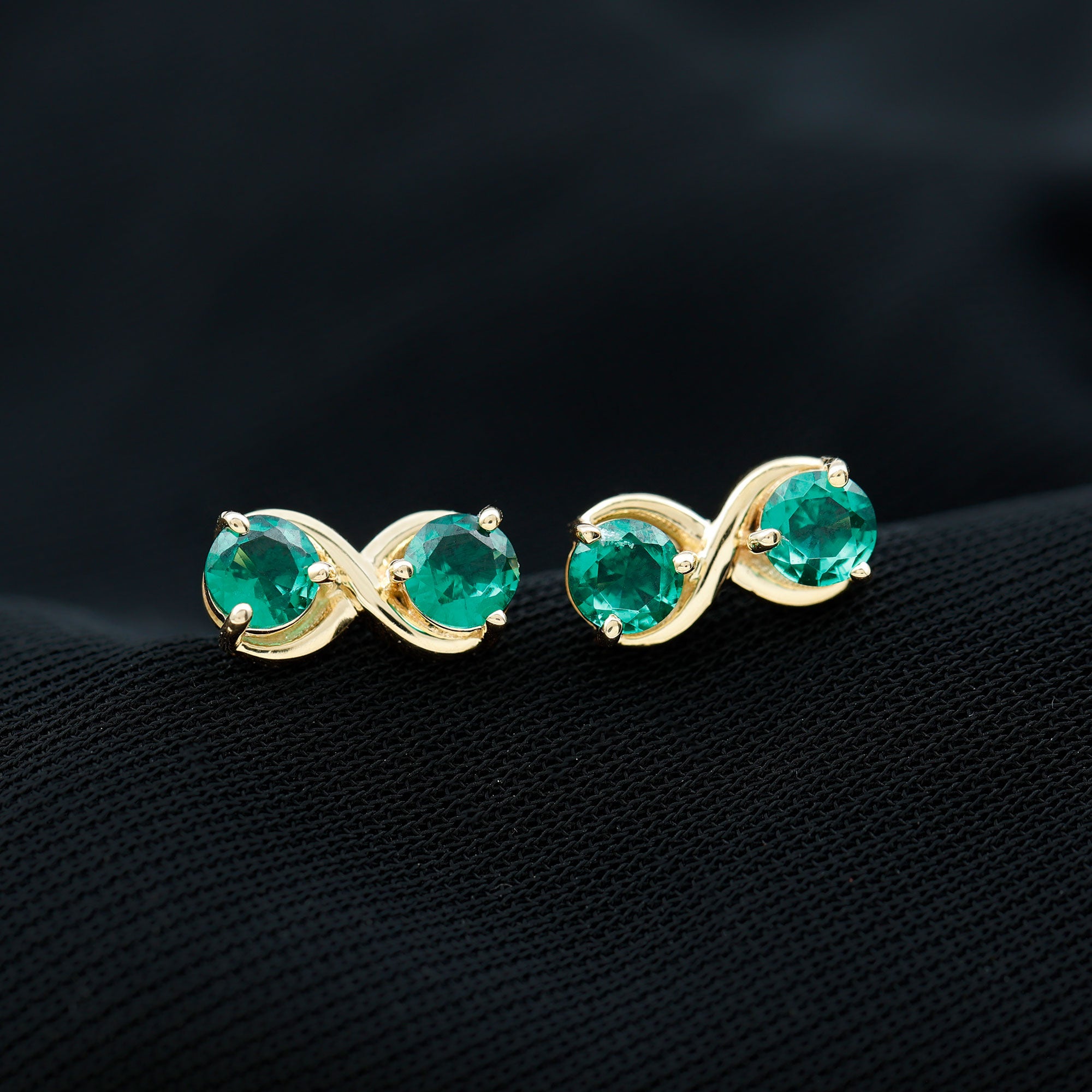 Lab Grown Emerald Infinity Stud Earrings AAAA - Rosec Jewels