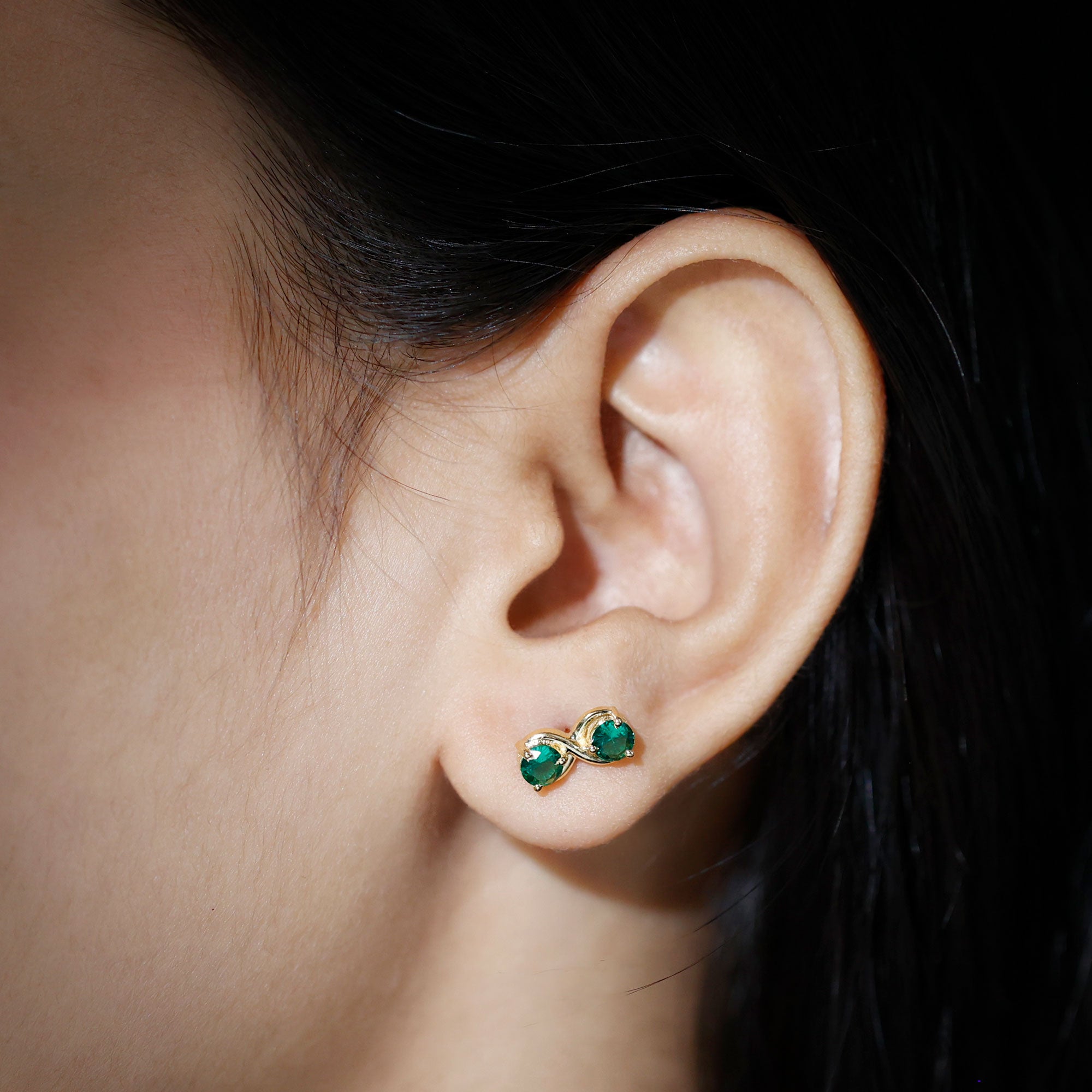 Lab Grown Emerald Infinity Stud Earrings AAAA - Rosec Jewels
