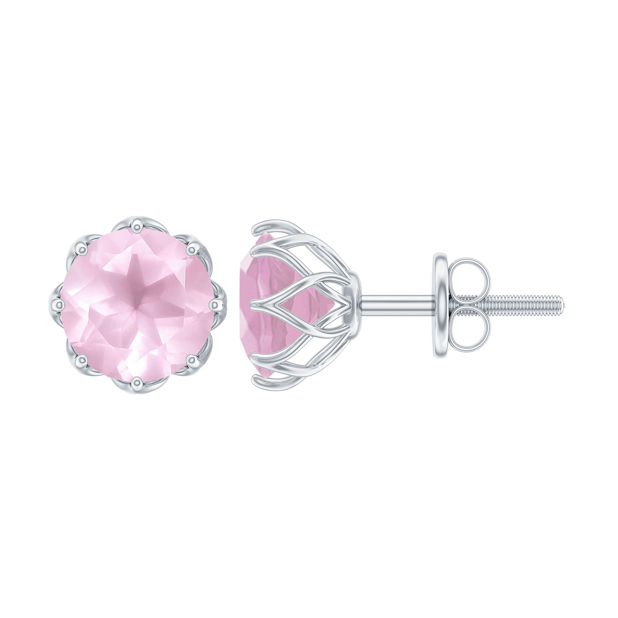 6 MM Decorative Rose Quartz Solitaire Stud Earrings