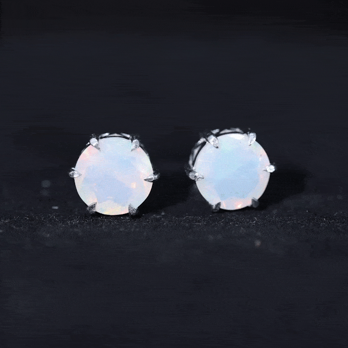 4 Carat Genuine Round Ethiopian Opal Solitaire Stud Earrings AAA - Rosec Jewels