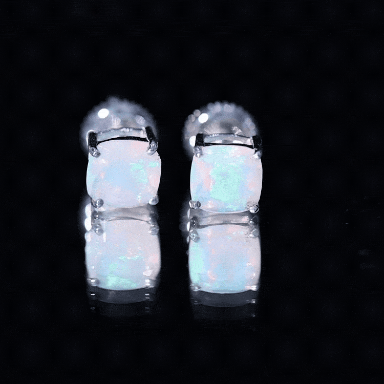 Natural Certified Cushion Cut Ethiopian Opal Stud Earrings For Women AAA - Rosec Jewels