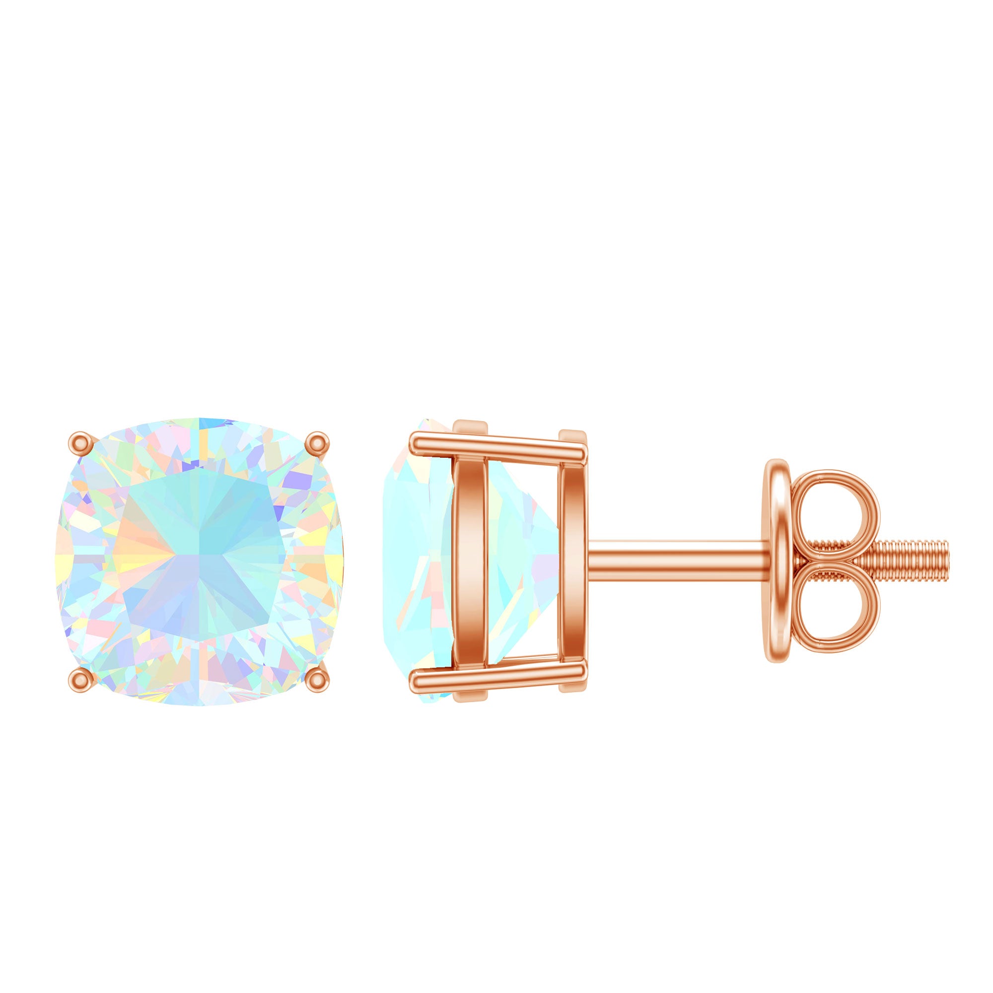 Natural Certified Cushion Cut Ethiopian Opal Stud Earrings For Women AAA - Rosec Jewels