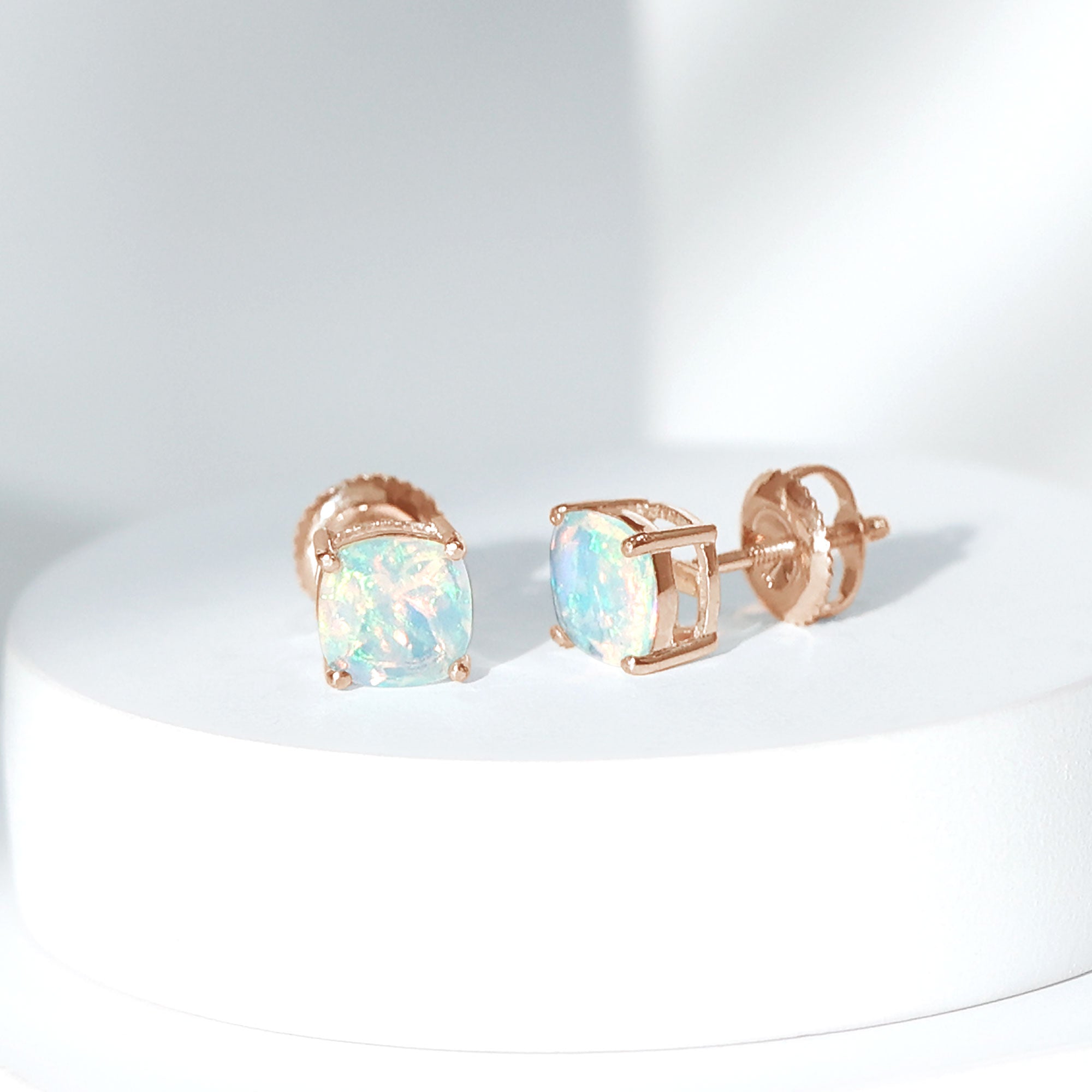 Natural Certified Cushion Cut Ethiopian Opal Stud Earrings For Women AAA - Rosec Jewels