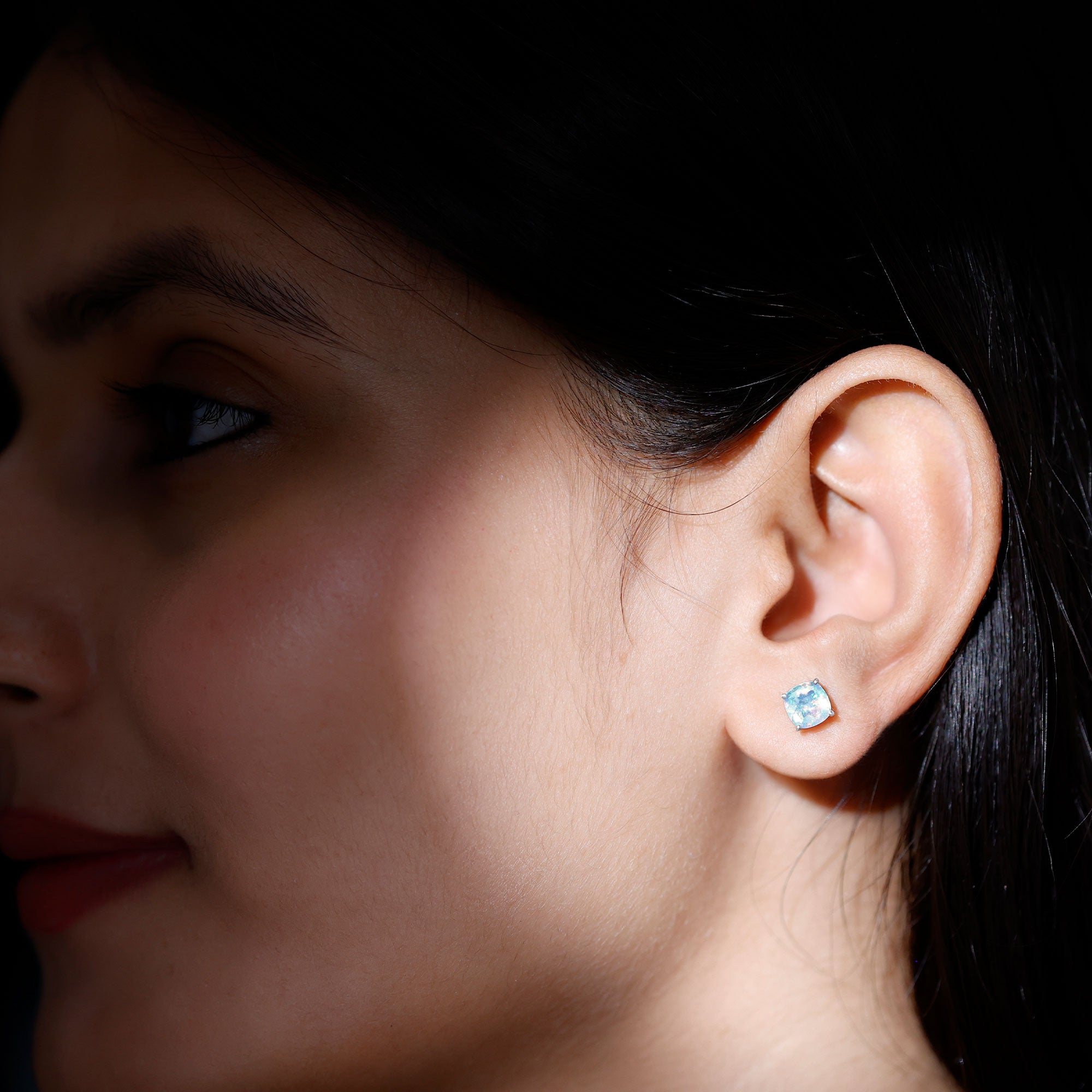 Natural Certified Cushion Cut Ethiopian Opal Stud Earrings For Women AAA - Rosec Jewels