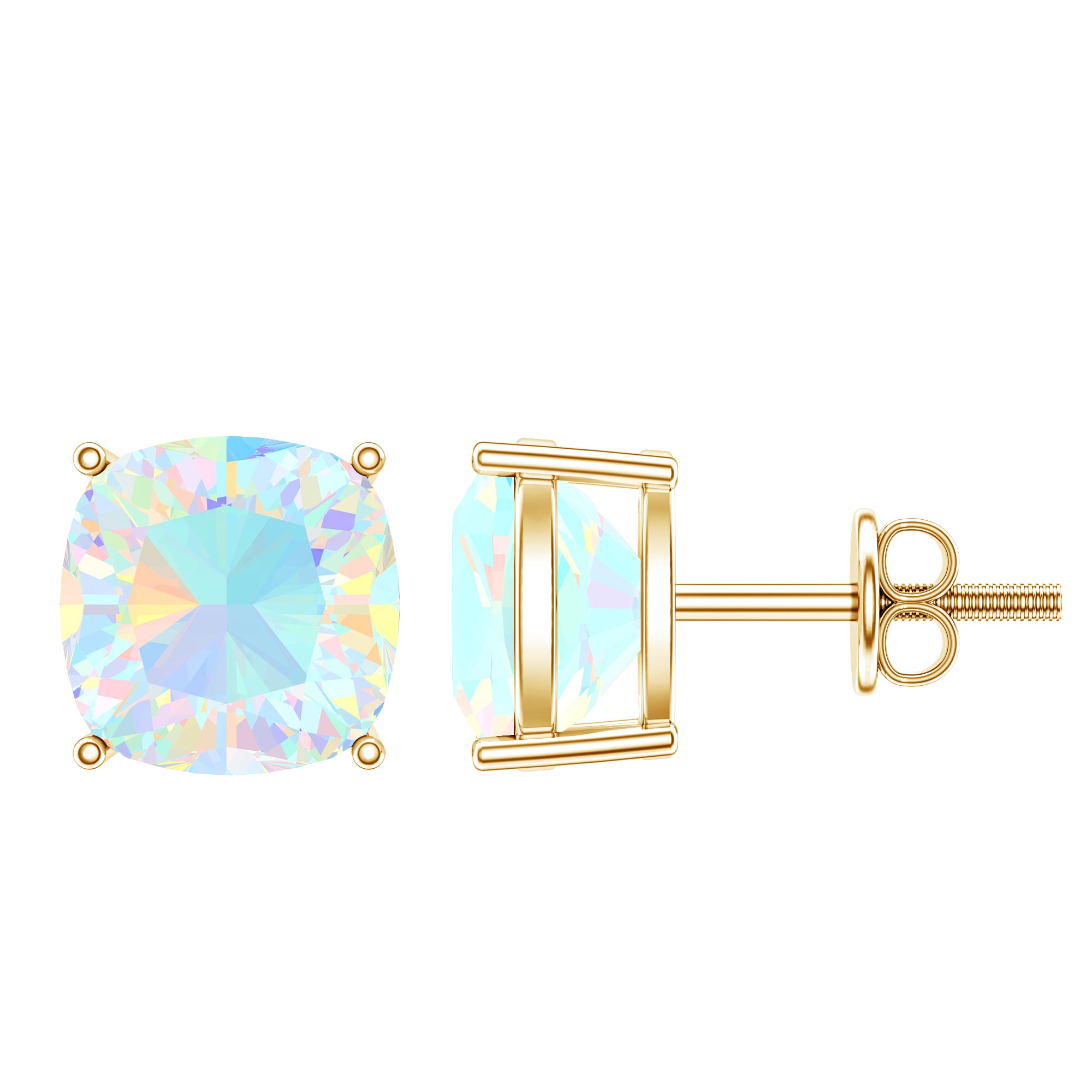 Natural Certified Cushion Cut Ethiopian Opal Stud Earrings For Women AAA - Rosec Jewels