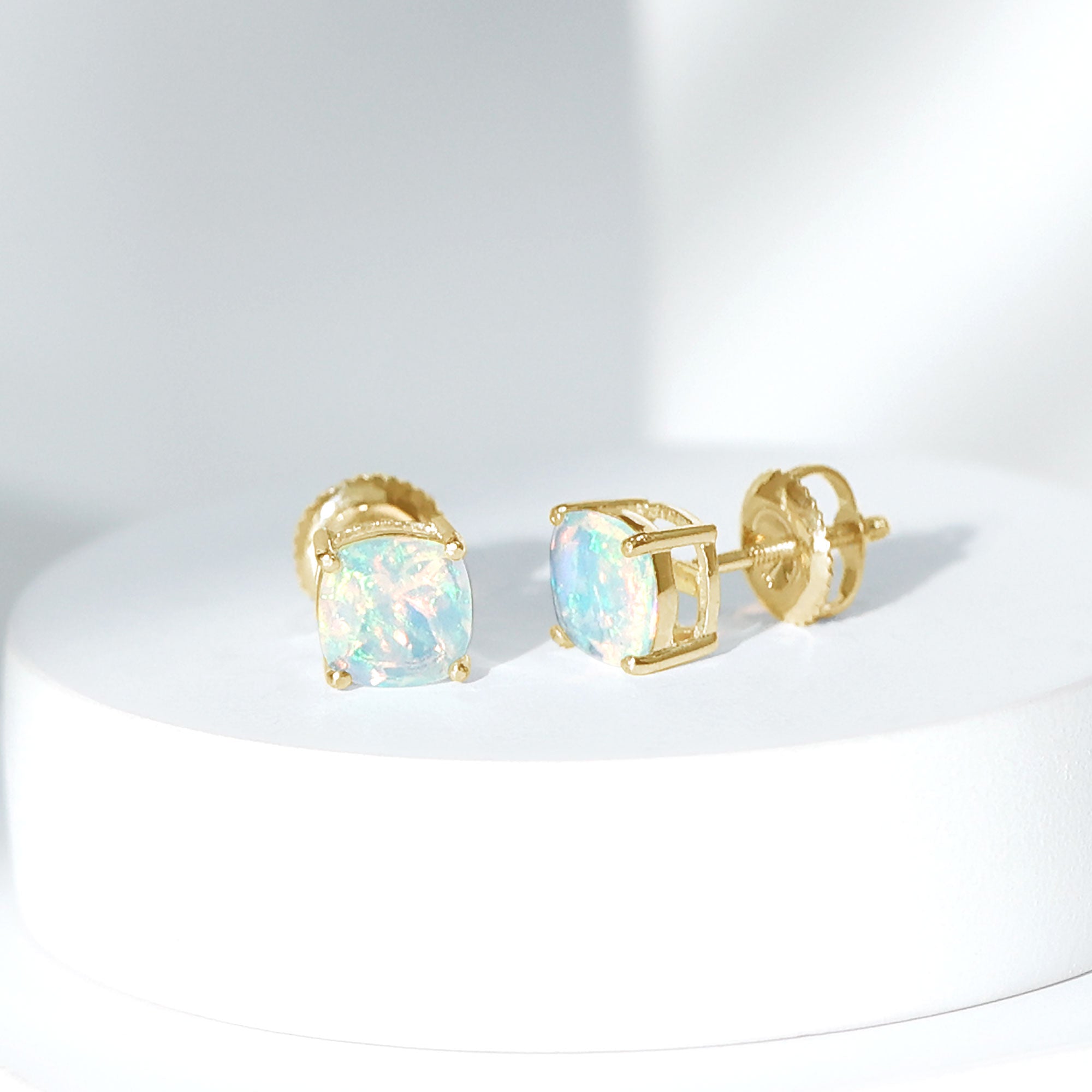 Natural Certified Cushion Cut Ethiopian Opal Stud Earrings For Women AAA - Rosec Jewels