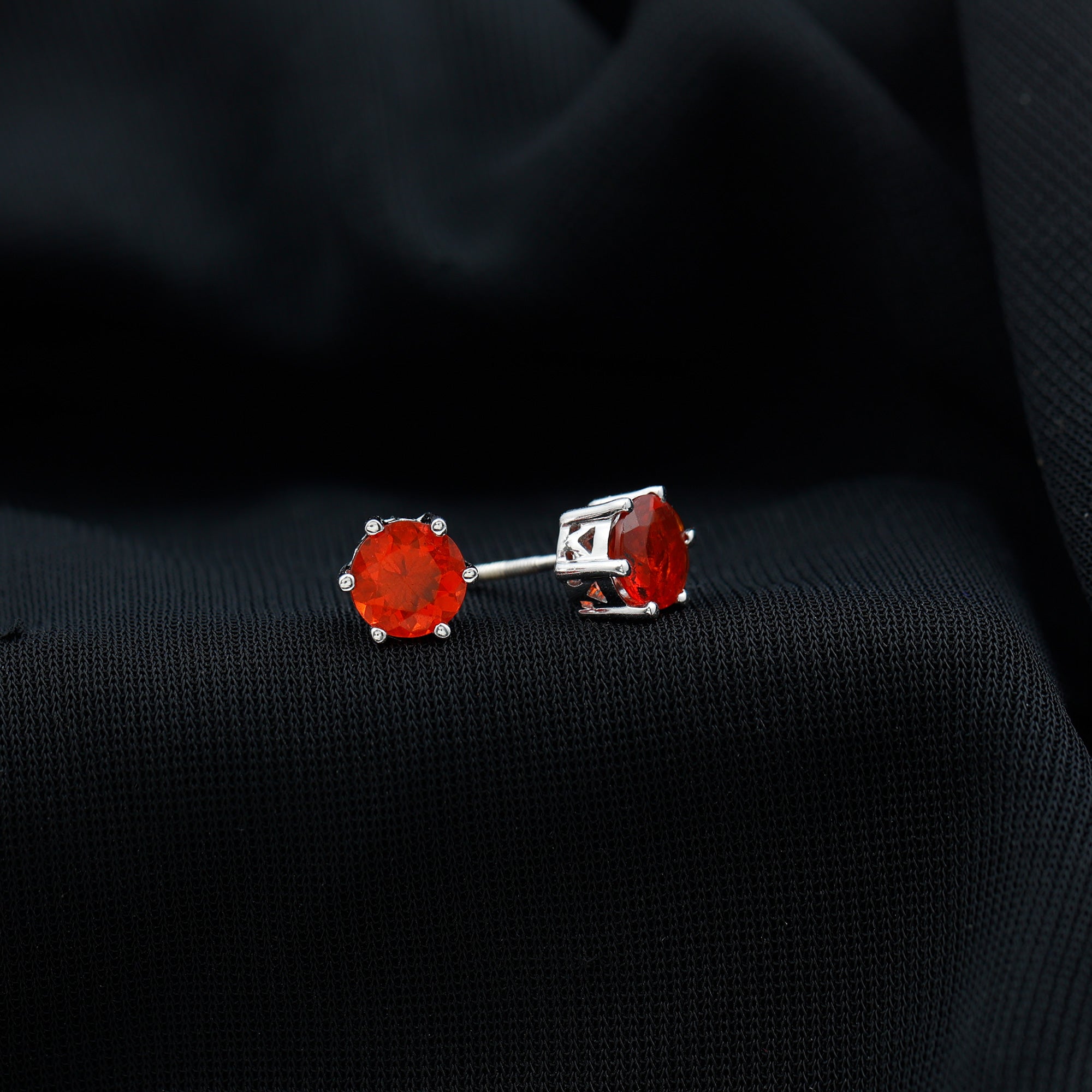 1.5 Carat Round Fire Opal Solitaire Stud Earrings AAA - Rosec Jewels