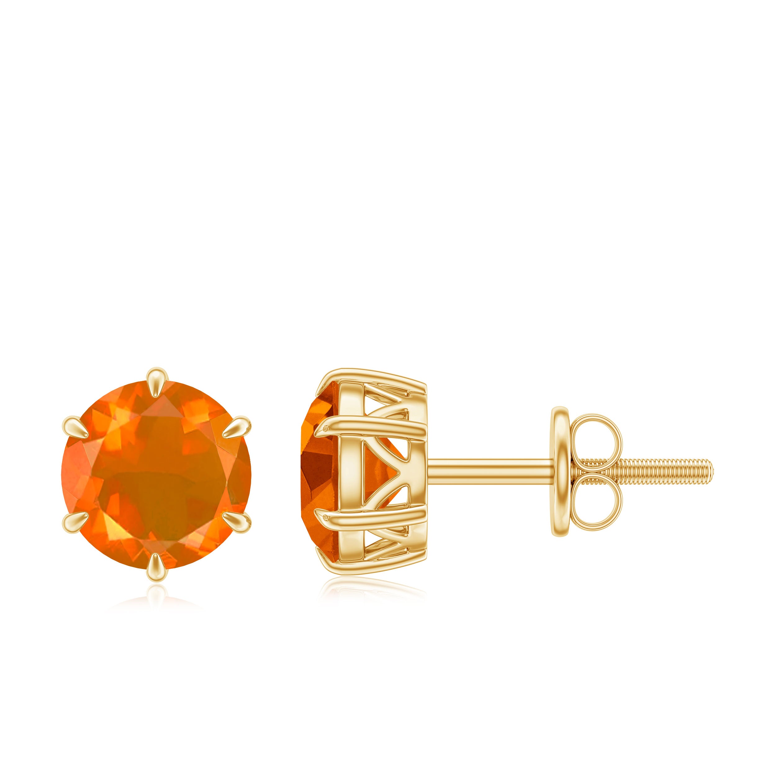 1.5 Carat Round Fire Opal Solitaire Stud Earrings AAA - Rosec Jewels