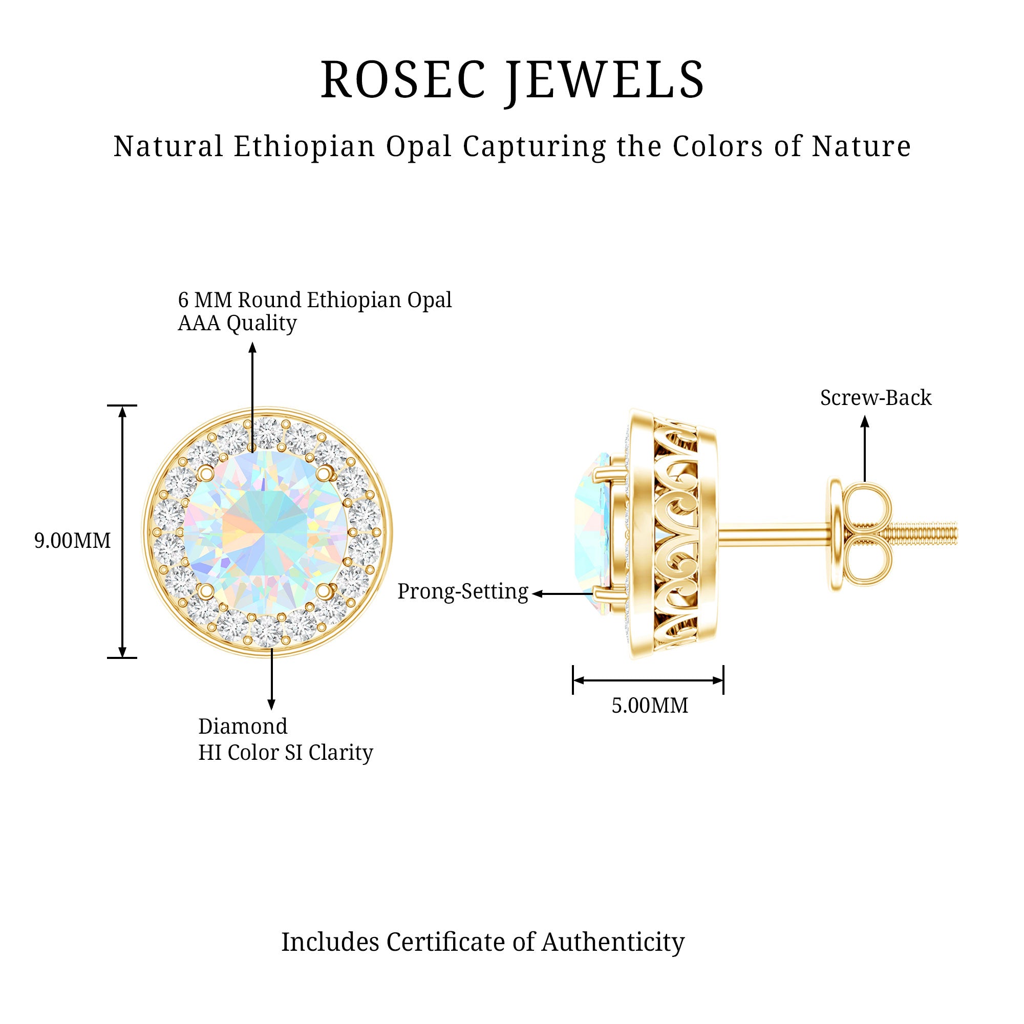 1.6 Carat Round Ethiopian Opal and Diamond Halo Stud Earrings AAA - Rosec Jewels