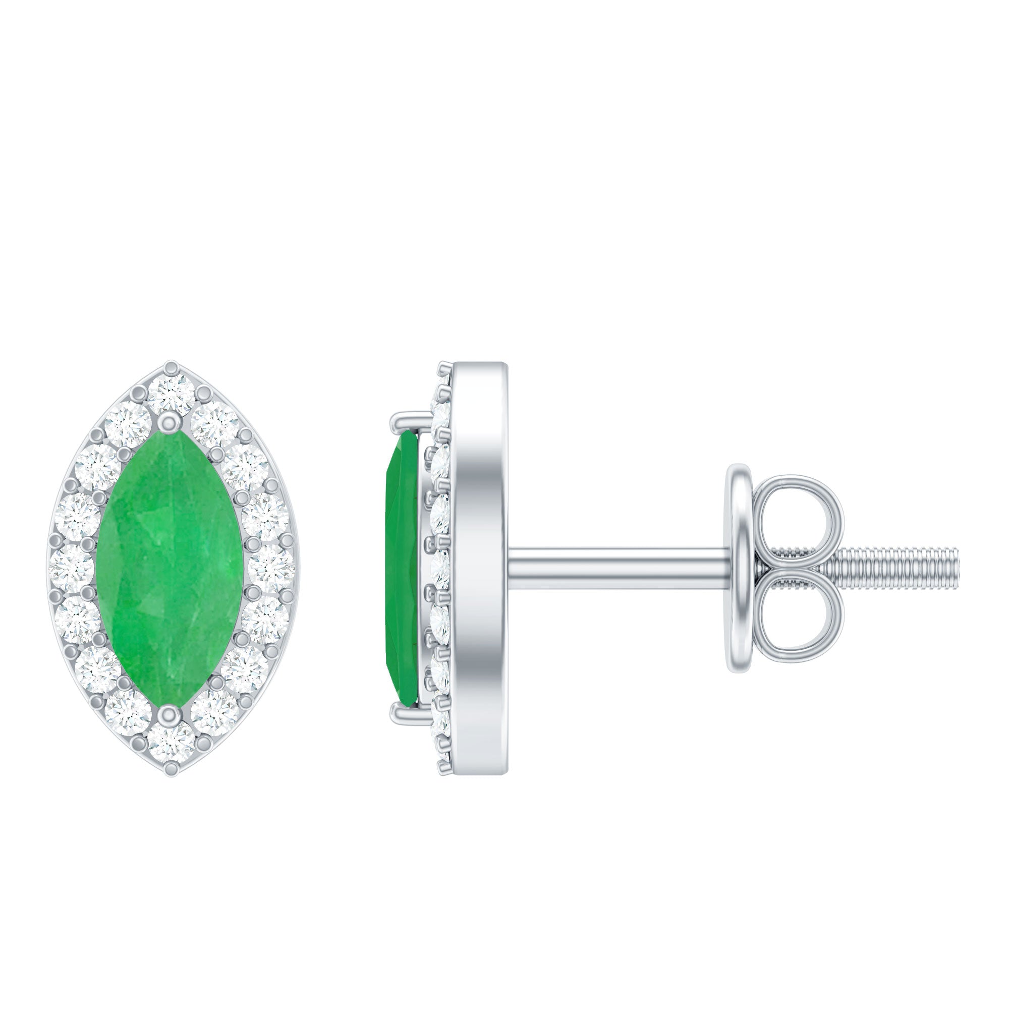 1.6 Carat Marquise Cut Emerald and Diamond Stud Earrings AAA - Rosec Jewels