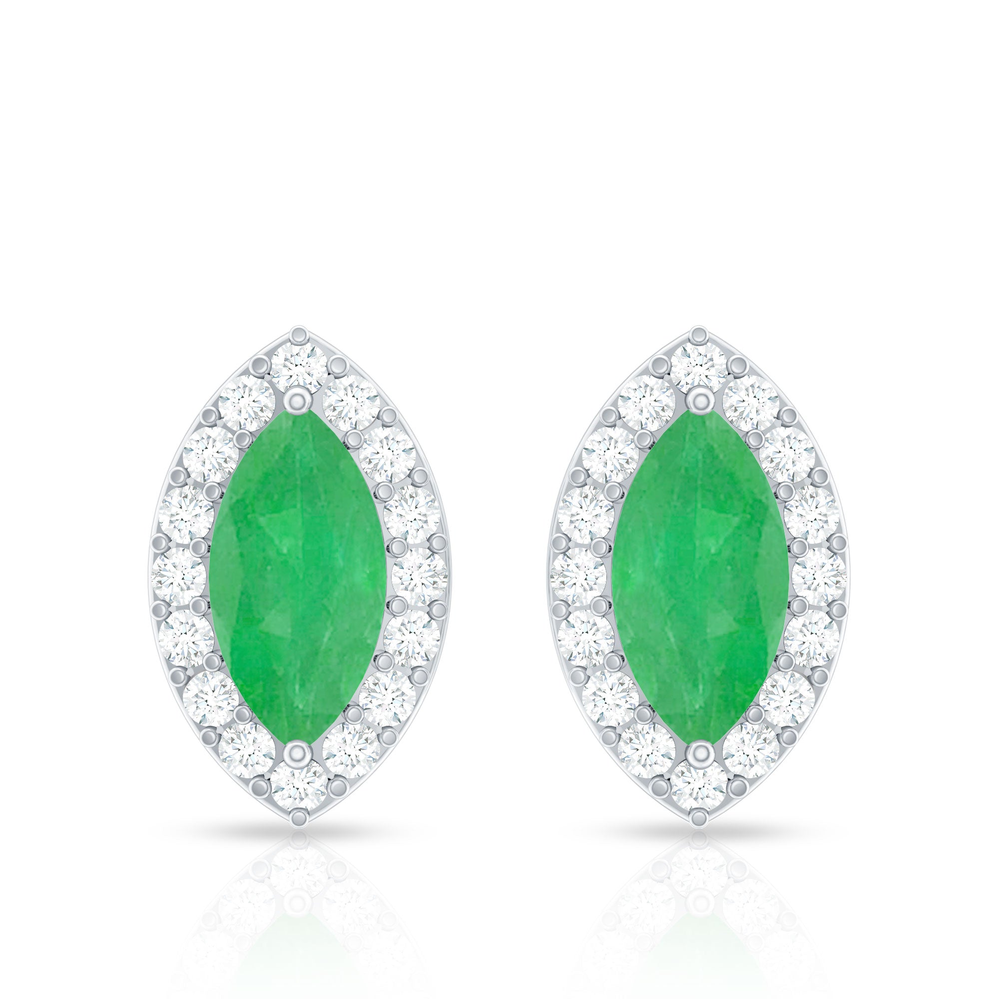 1.6 Carat Marquise Cut Emerald and Diamond Stud Earrings AAA - Rosec Jewels