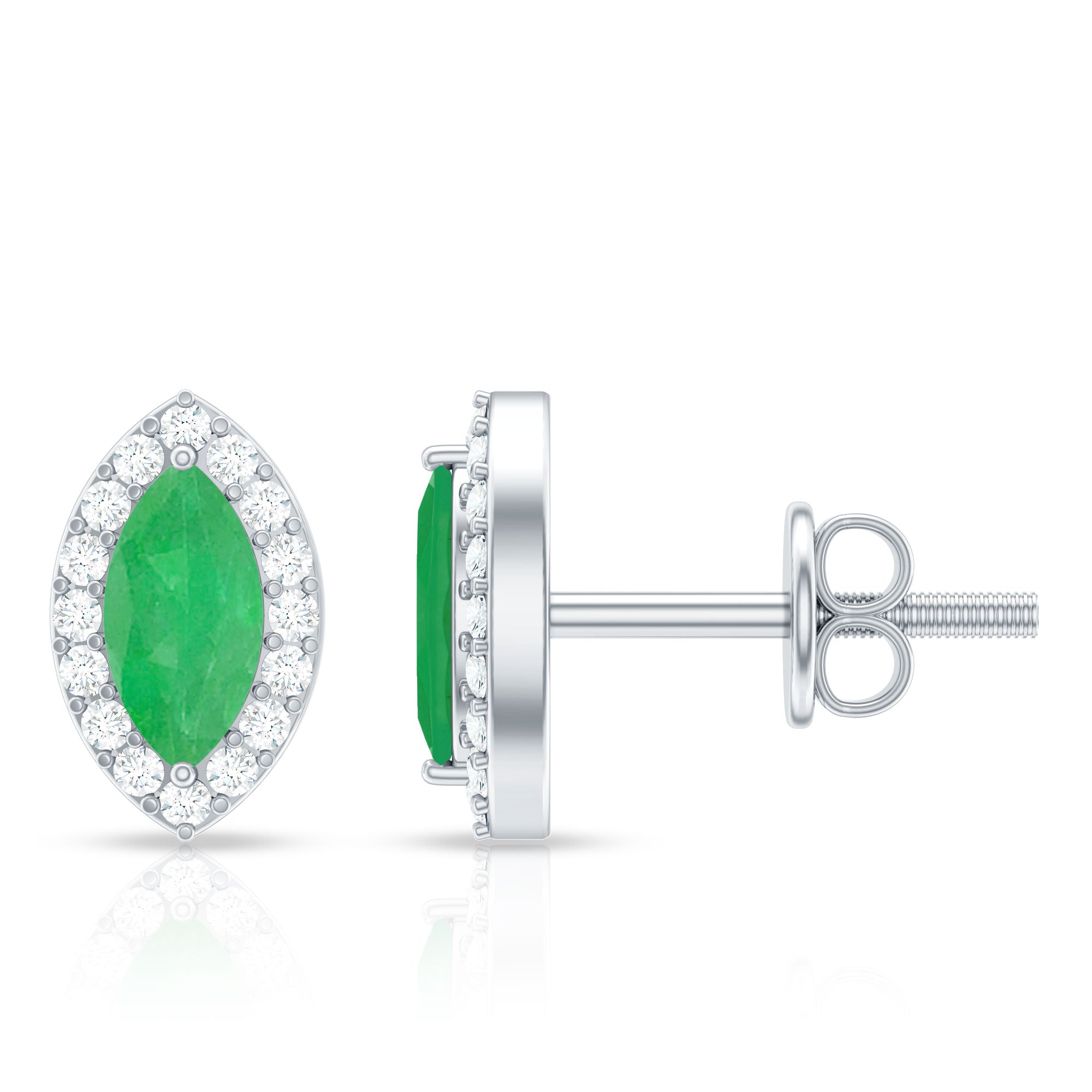 1.6 Carat Marquise Cut Emerald and Diamond Stud Earrings AAA - Rosec Jewels
