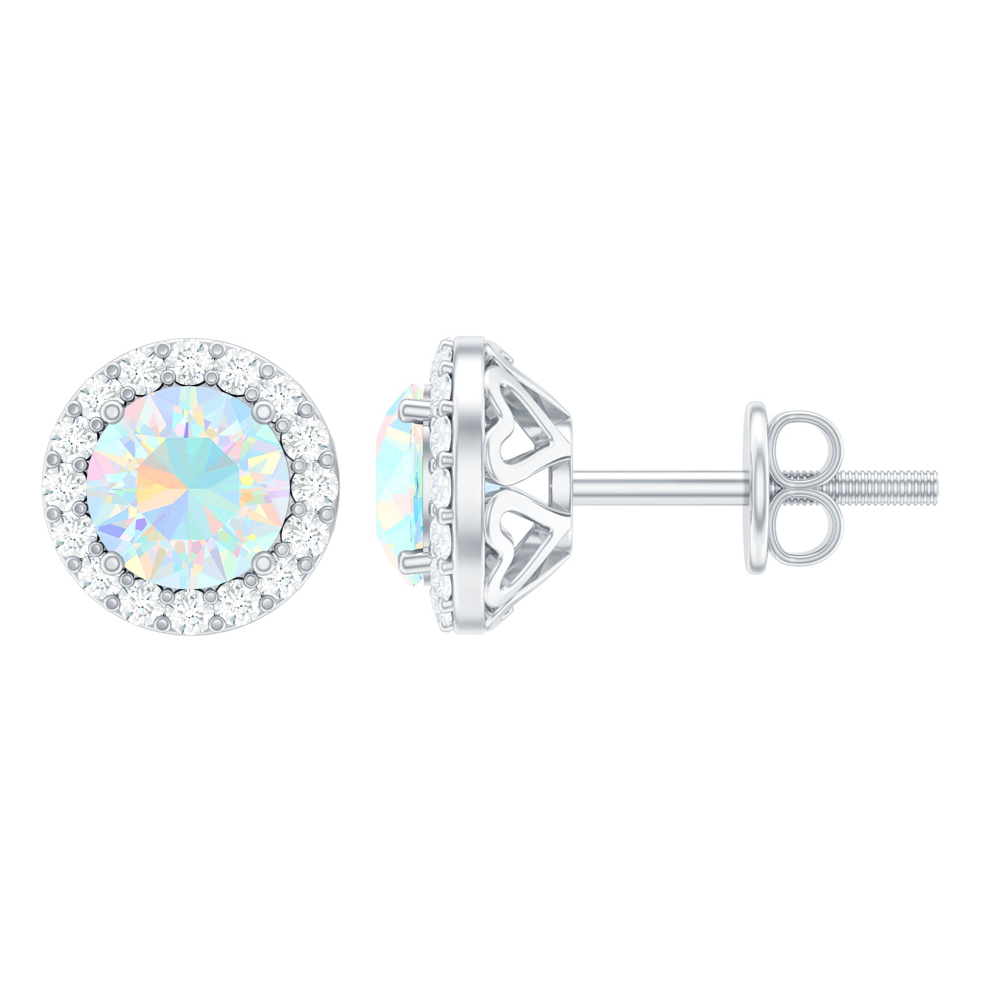 Natural Ethiopian Opal and Moissanite Halo Stud Earrings