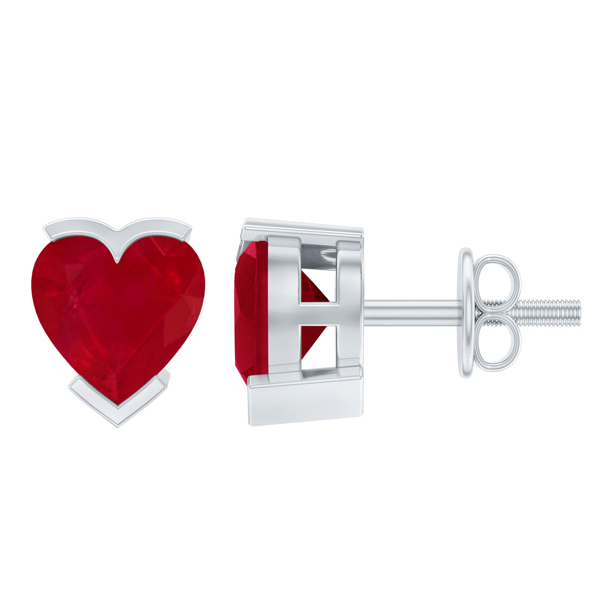 5 MM Heart Shape Ruby Solitaire Stud Earrings