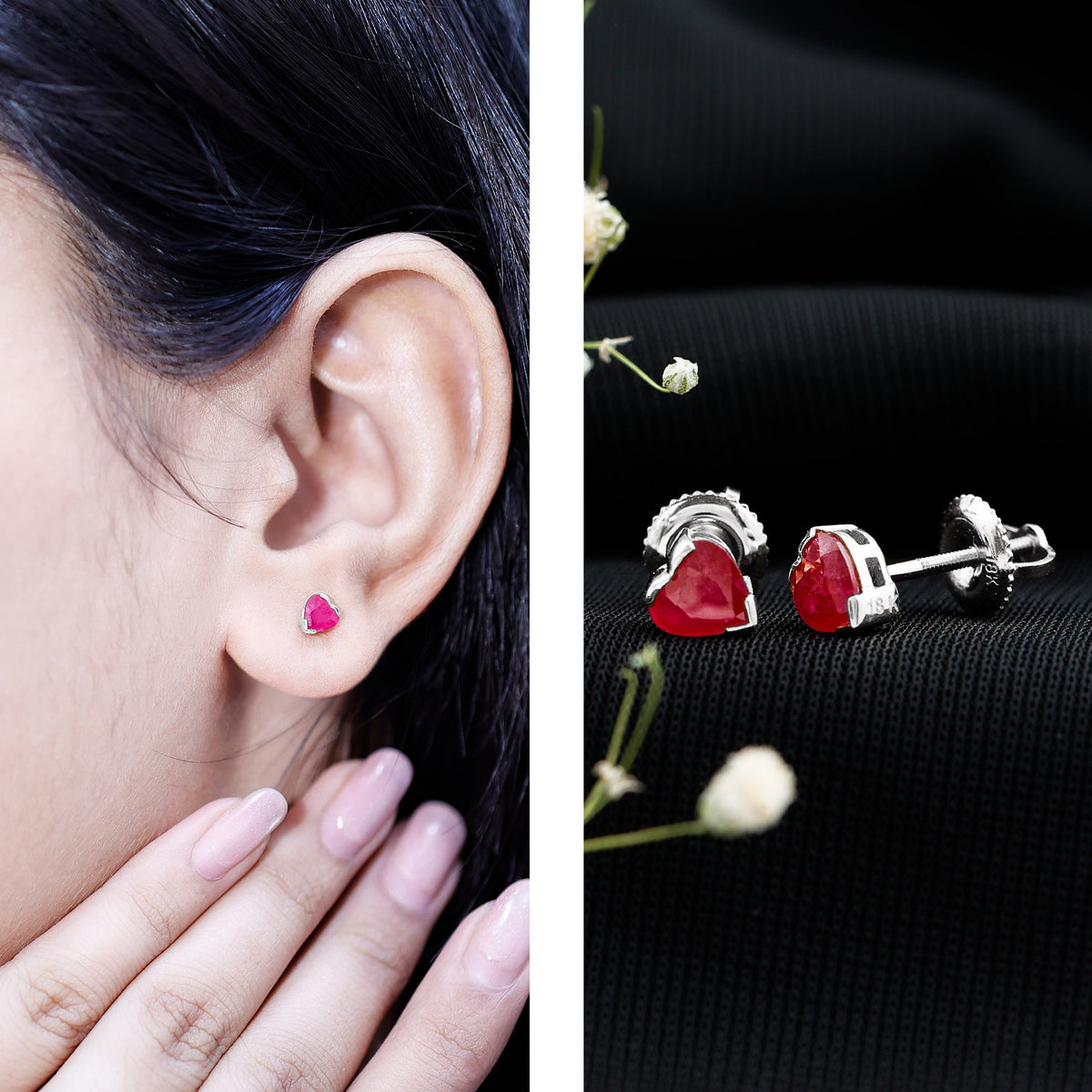 1.3 CT Heart Shape Ruby Solitaire Stud Earrings AAA - Rosec Jewels