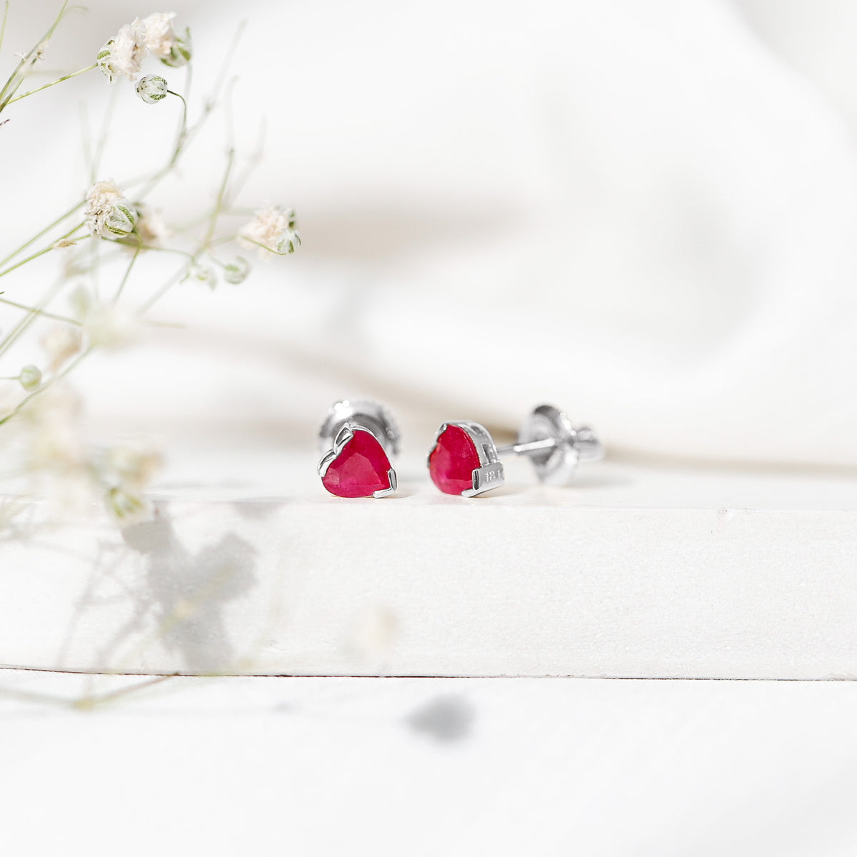 1.3 CT Heart Shape Ruby Solitaire Stud Earrings AAA - Rosec Jewels