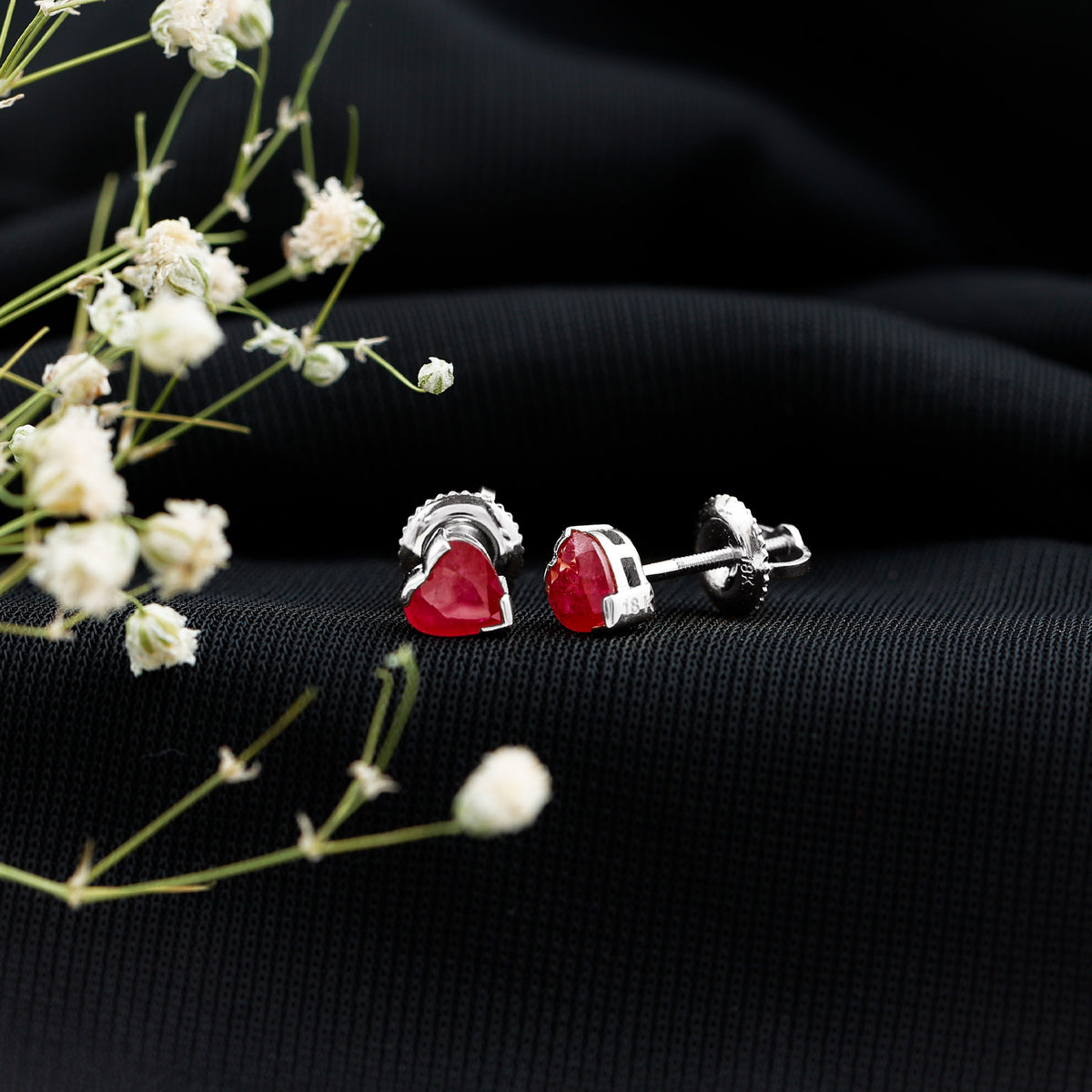 1.3 CT Heart Shape Ruby Solitaire Stud Earrings AAA - Rosec Jewels