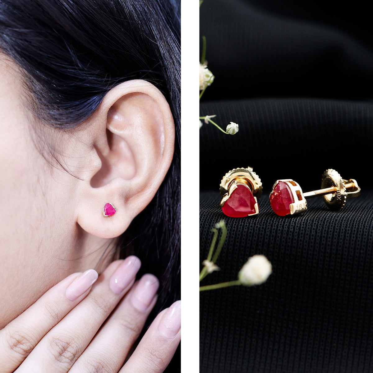 1.3 CT Heart Shape Ruby Solitaire Stud Earrings AAA - Rosec Jewels