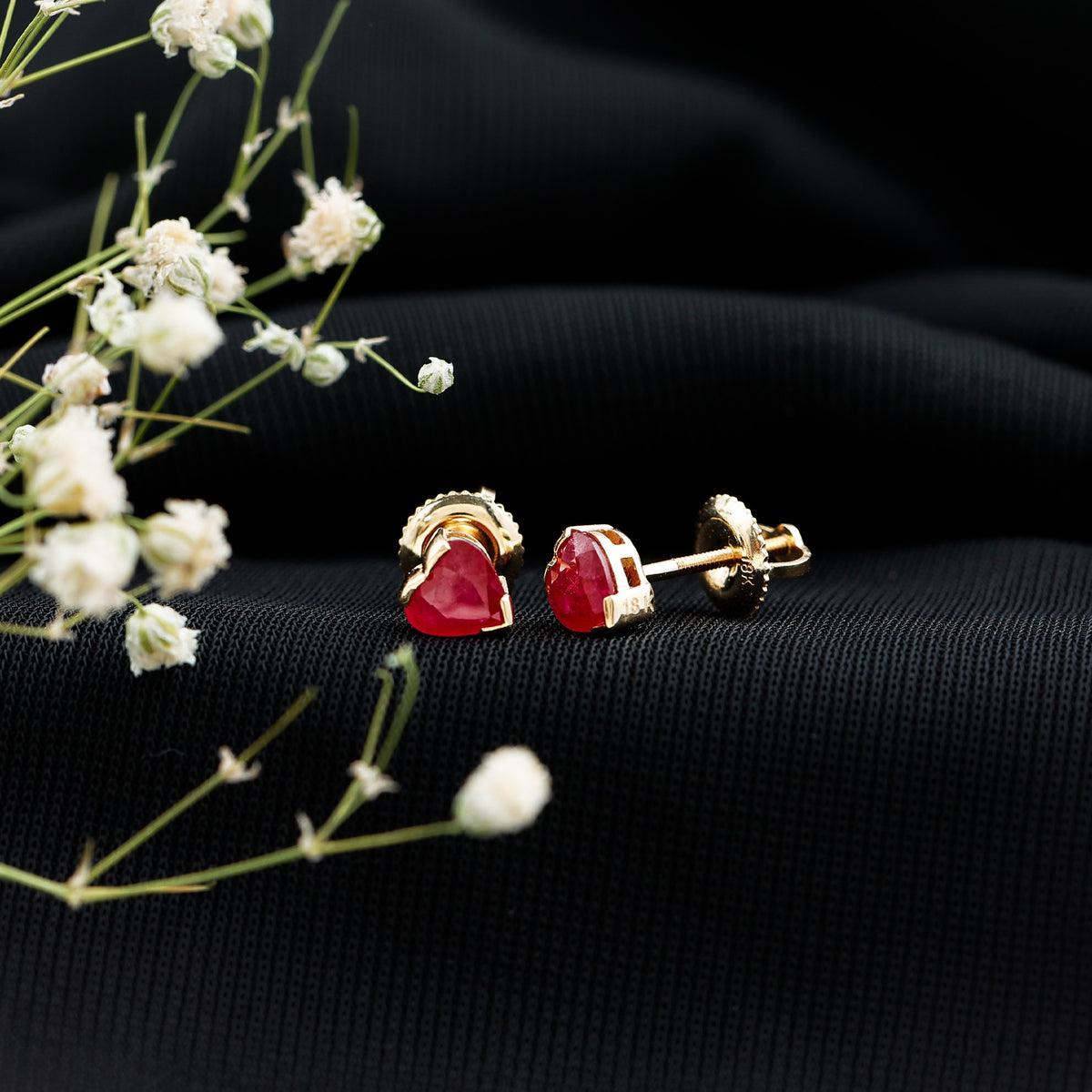 1.3 CT Heart Shape Ruby Solitaire Stud Earrings AAA - Rosec Jewels
