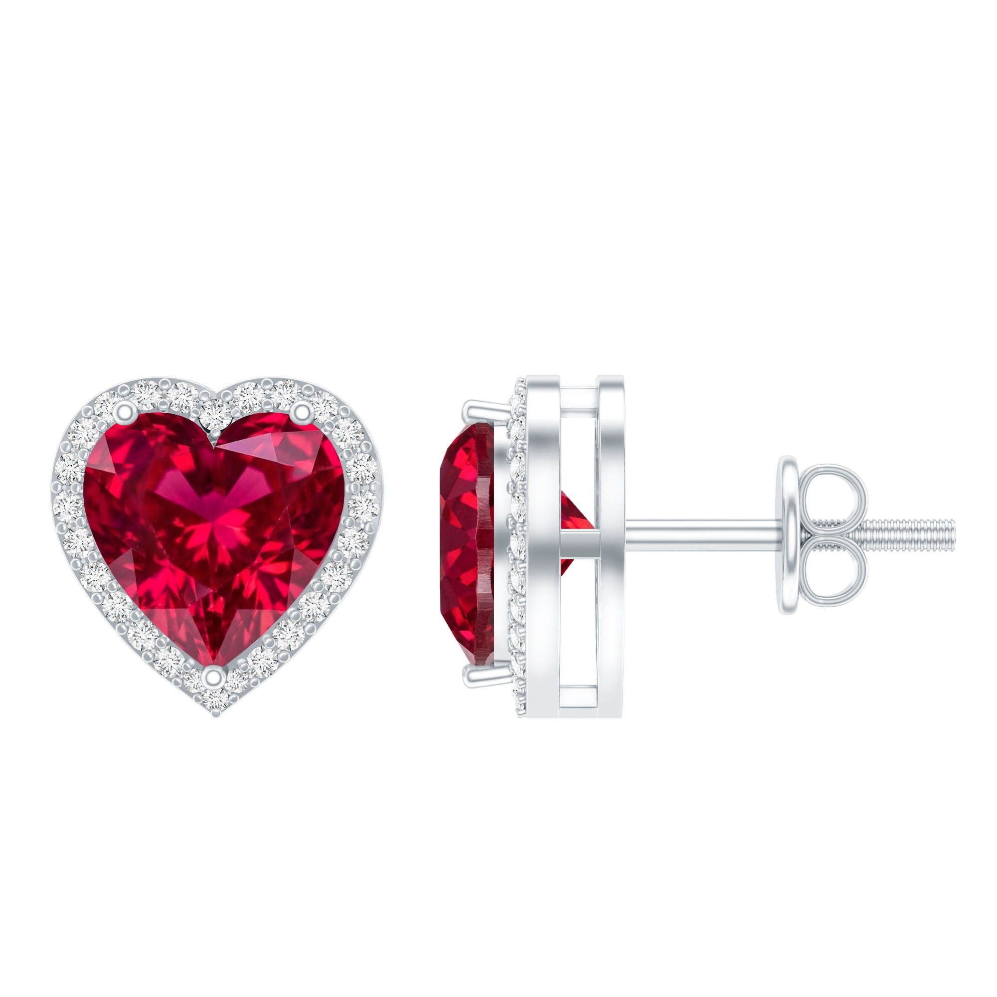 Heart Shape Lab Grown Ruby Stud Earrings For Her AAAA - Rosec Jewels