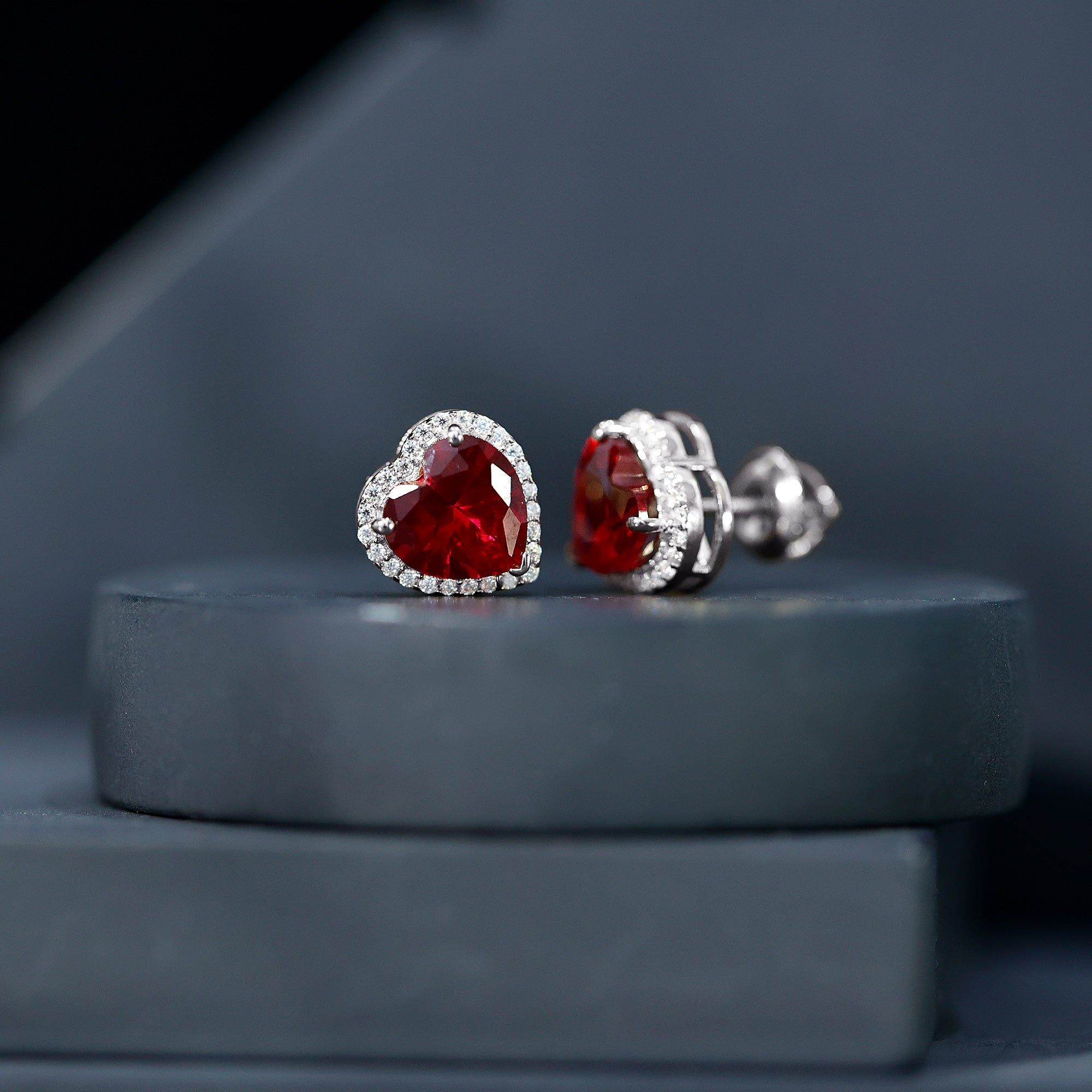 Heart Shape Lab Grown Ruby Stud Earrings For Her AAAA - Rosec Jewels