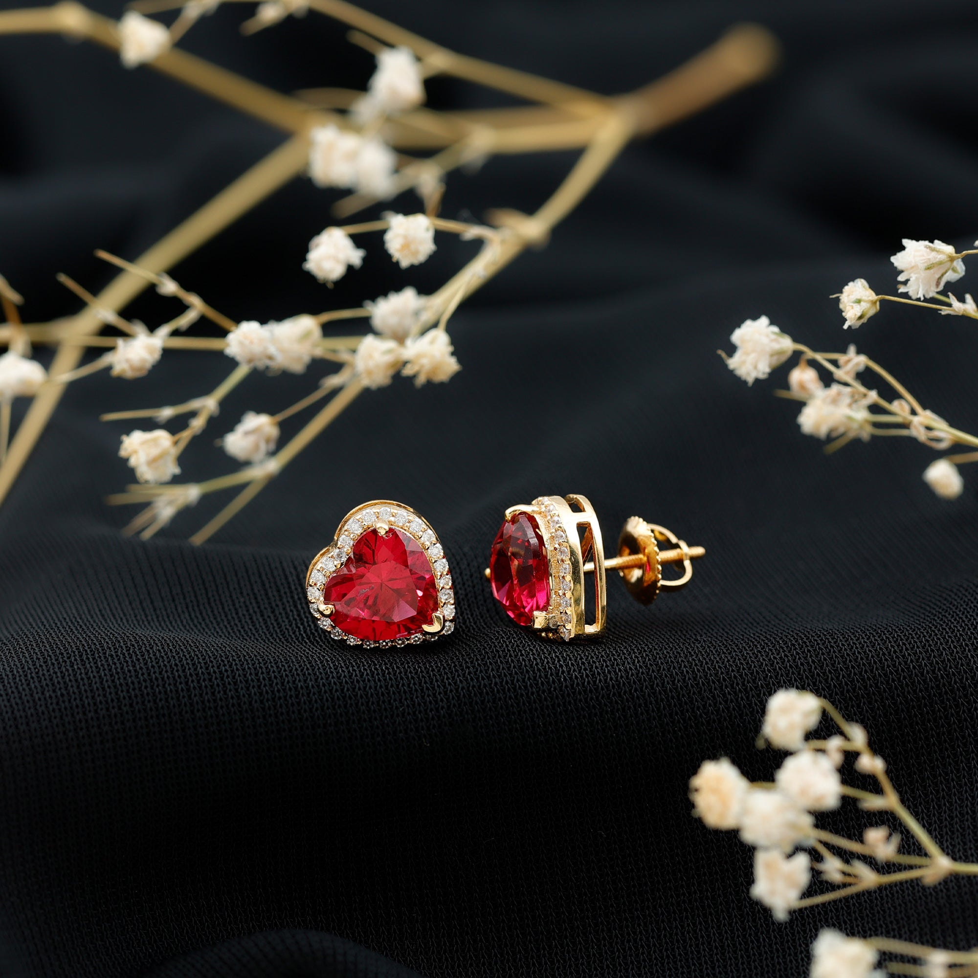 Heart Shape Lab Grown Ruby Stud Earrings For Her AAAA - Rosec Jewels