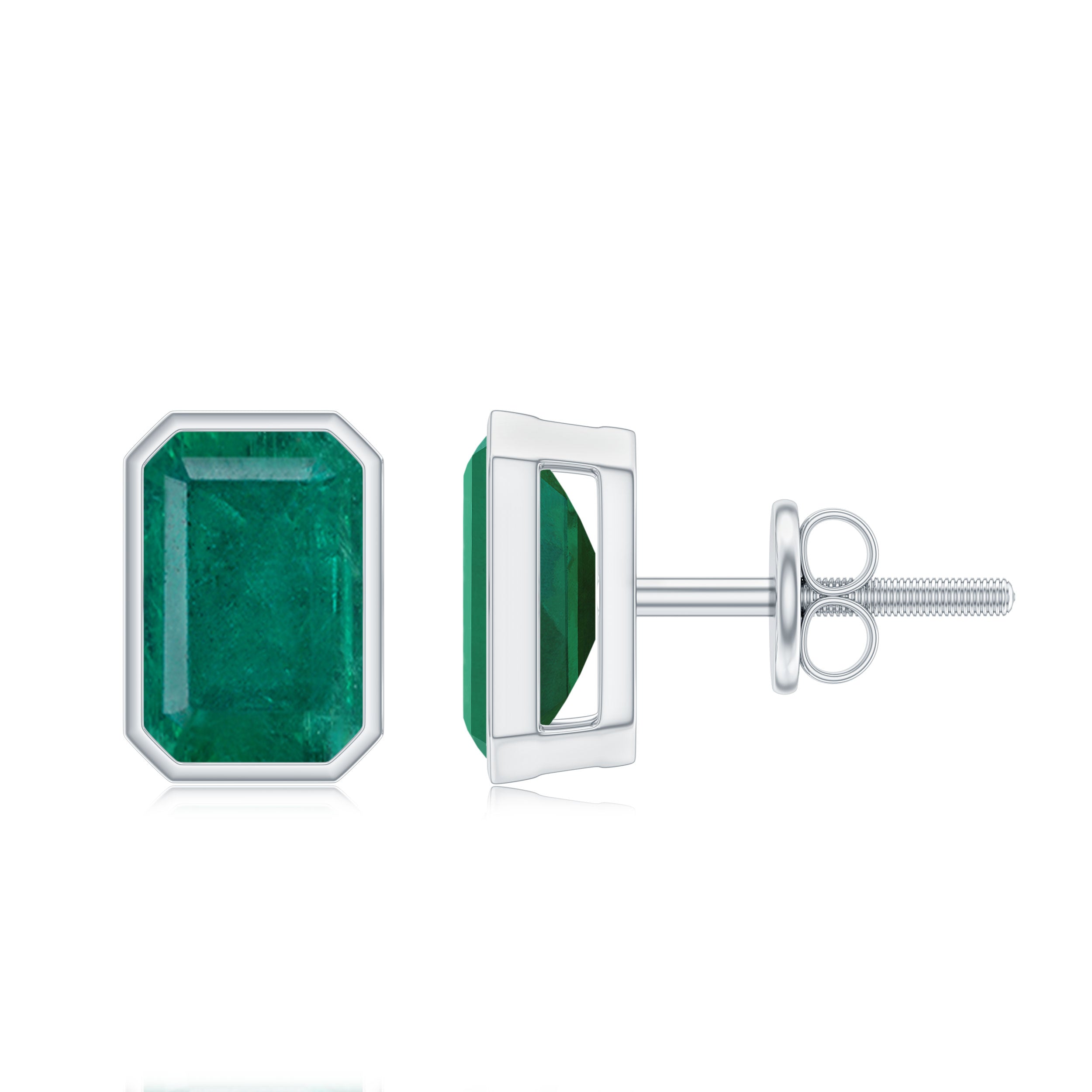 Natural Emerald Cut 4X6 MM Emerald Stud Earrings AAA - Rosec Jewels