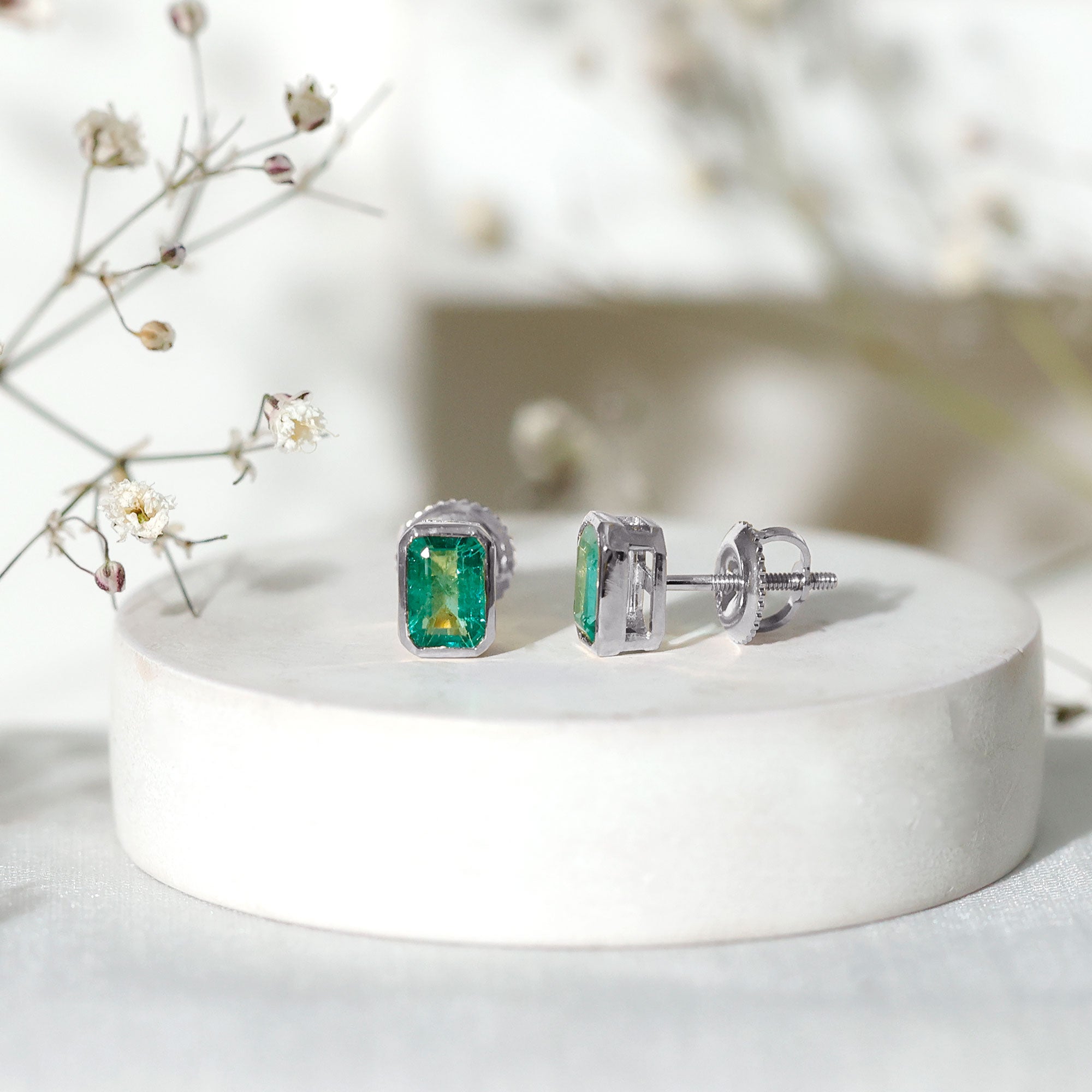 Natural Emerald Cut 4X6 MM Emerald Stud Earrings AAA - Rosec Jewels