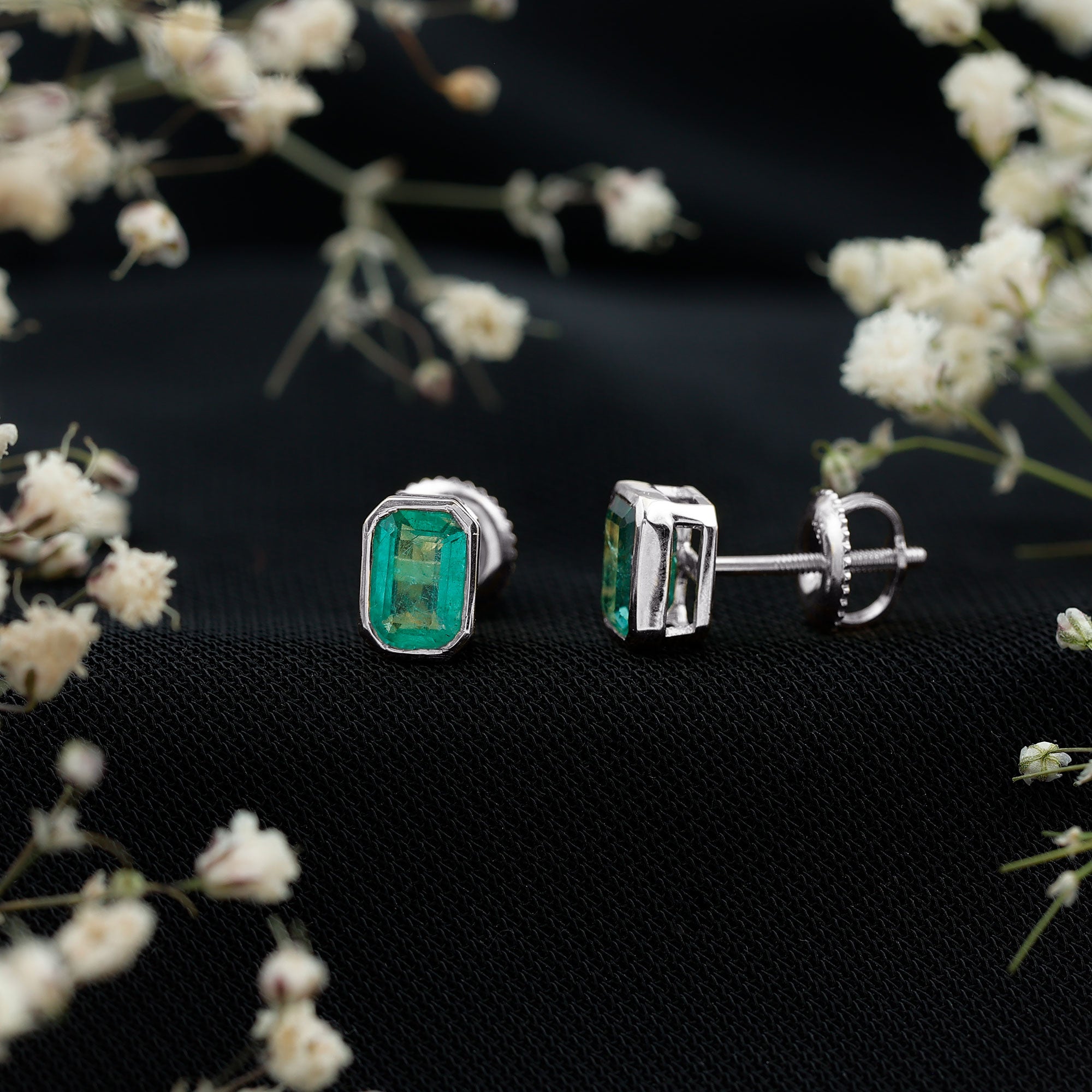 Natural Emerald Cut 4X6 MM Emerald Stud Earrings AAA - Rosec Jewels