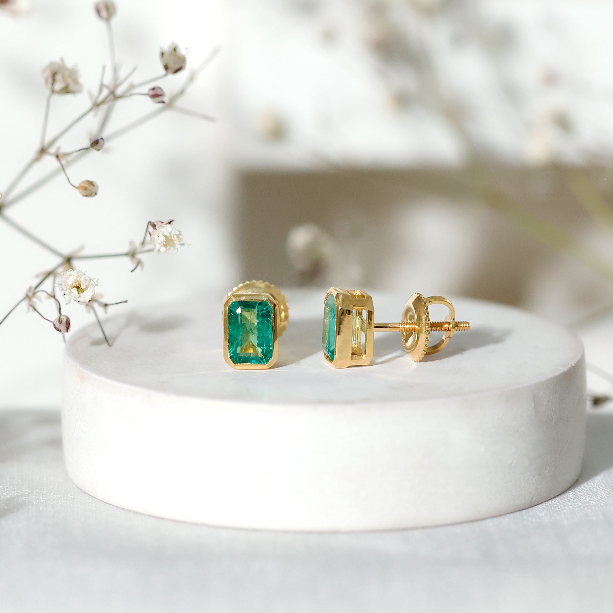 Natural Emerald Cut 4X6 MM Emerald Stud Earrings AAA - Rosec Jewels