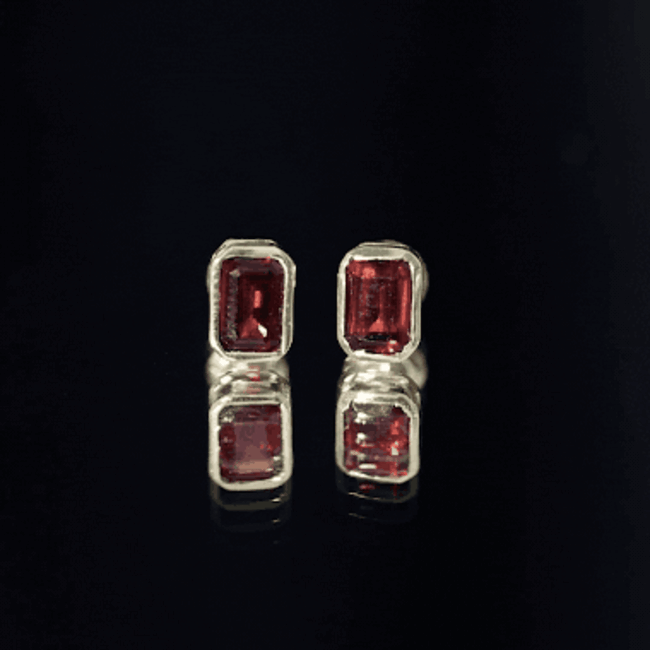 1.5 CT Emerald Cut Garnet Solitaire Stud Earrings in Bezel Setting AAA - Rosec Jewels