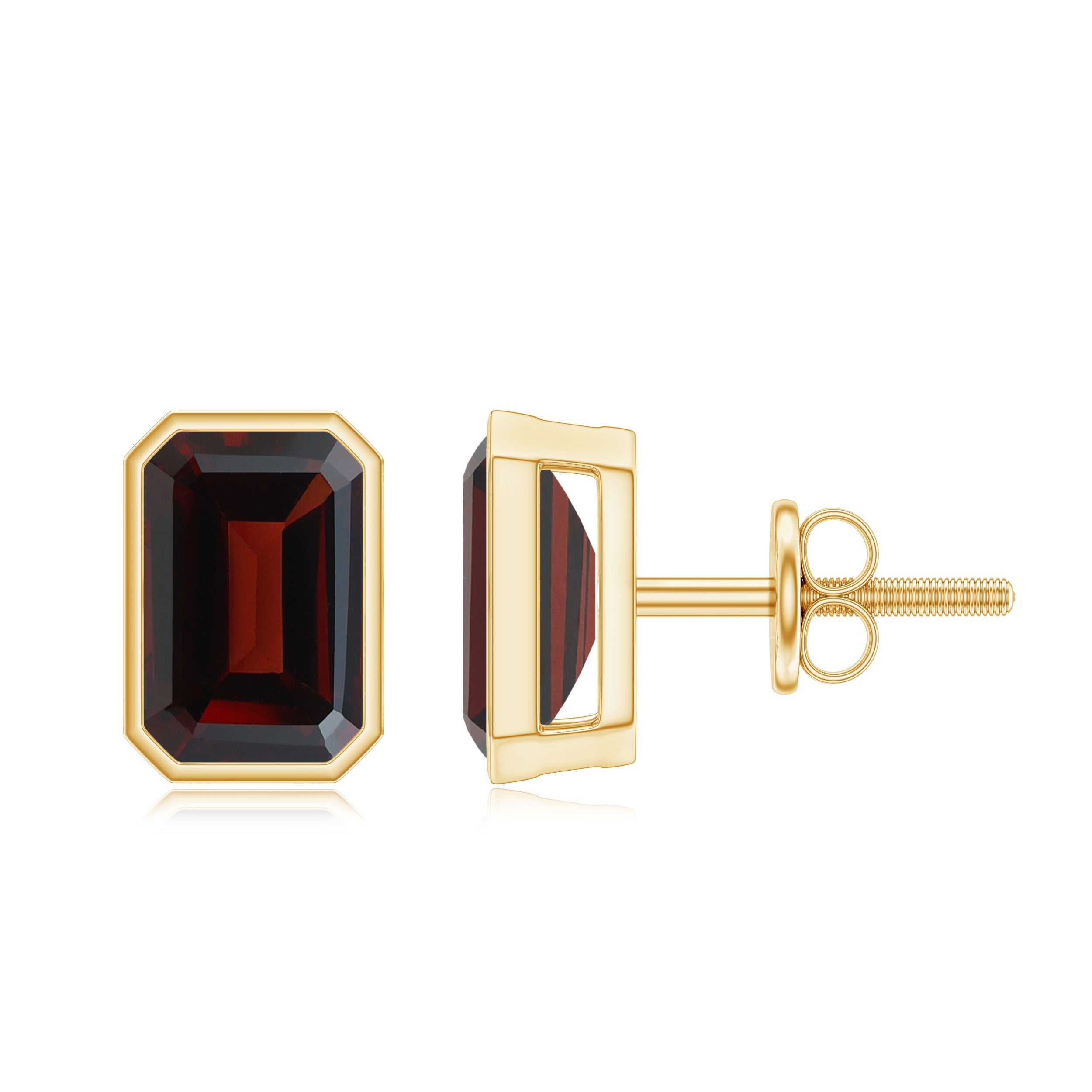 1.5 CT Emerald Cut Garnet Solitaire Stud Earrings in Bezel Setting AAA - Rosec Jewels