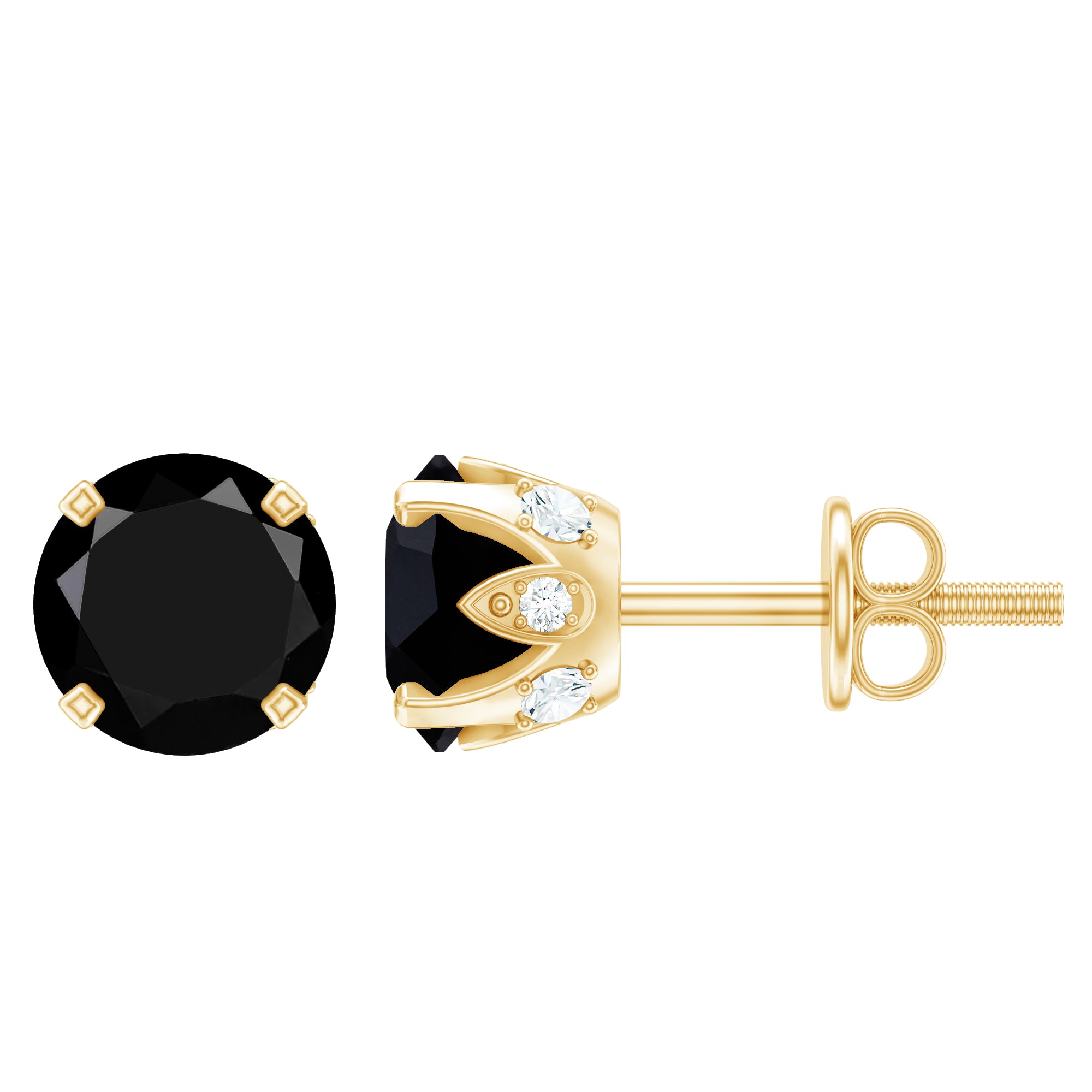 3 CT Lab Created Black Diamond Stud Earrings with White Diamond AAAA ( Synthetic ) - Rosec Jewels