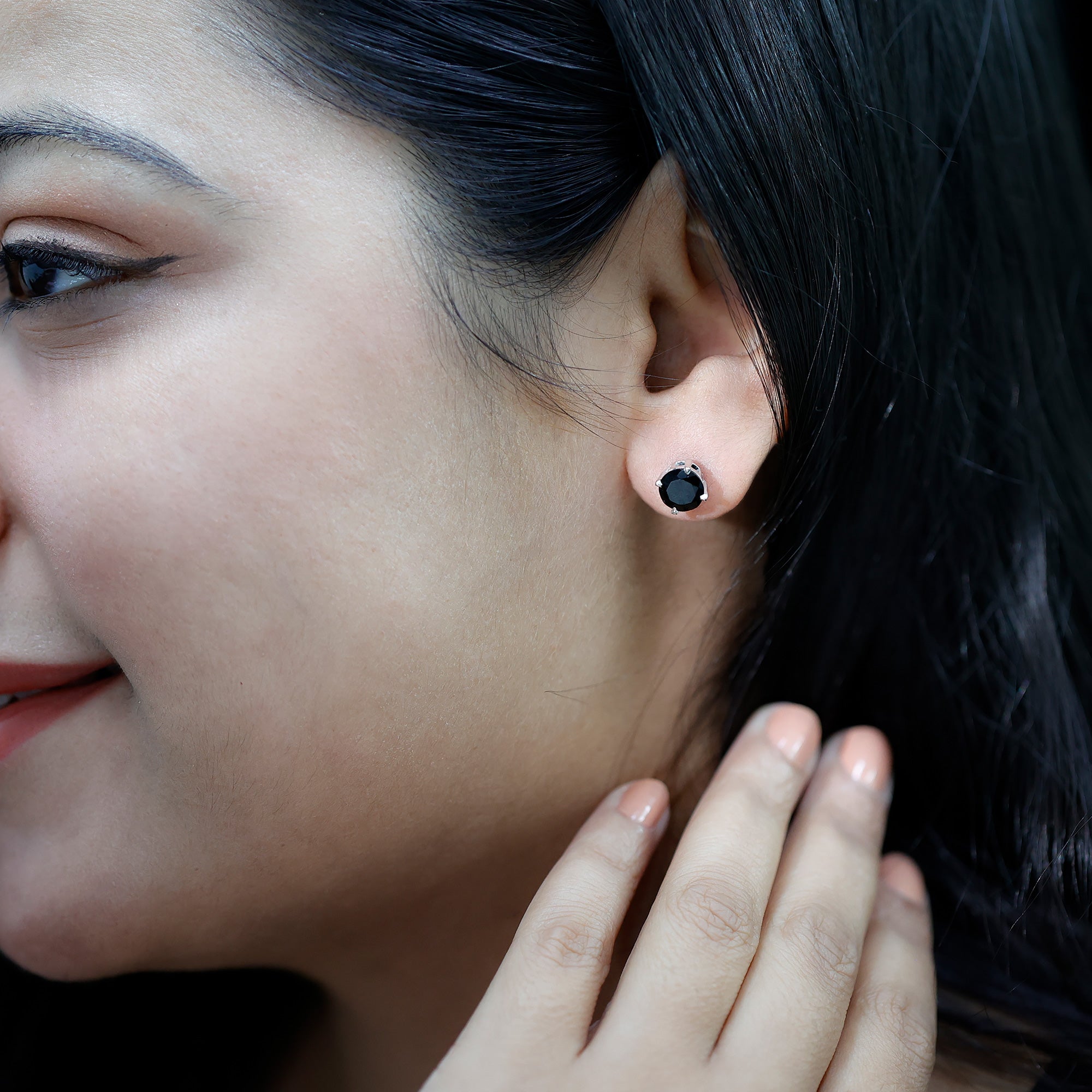 Round Cut Black Onyx Solitaire Stud Earrings AAA - Rosec Jewels
