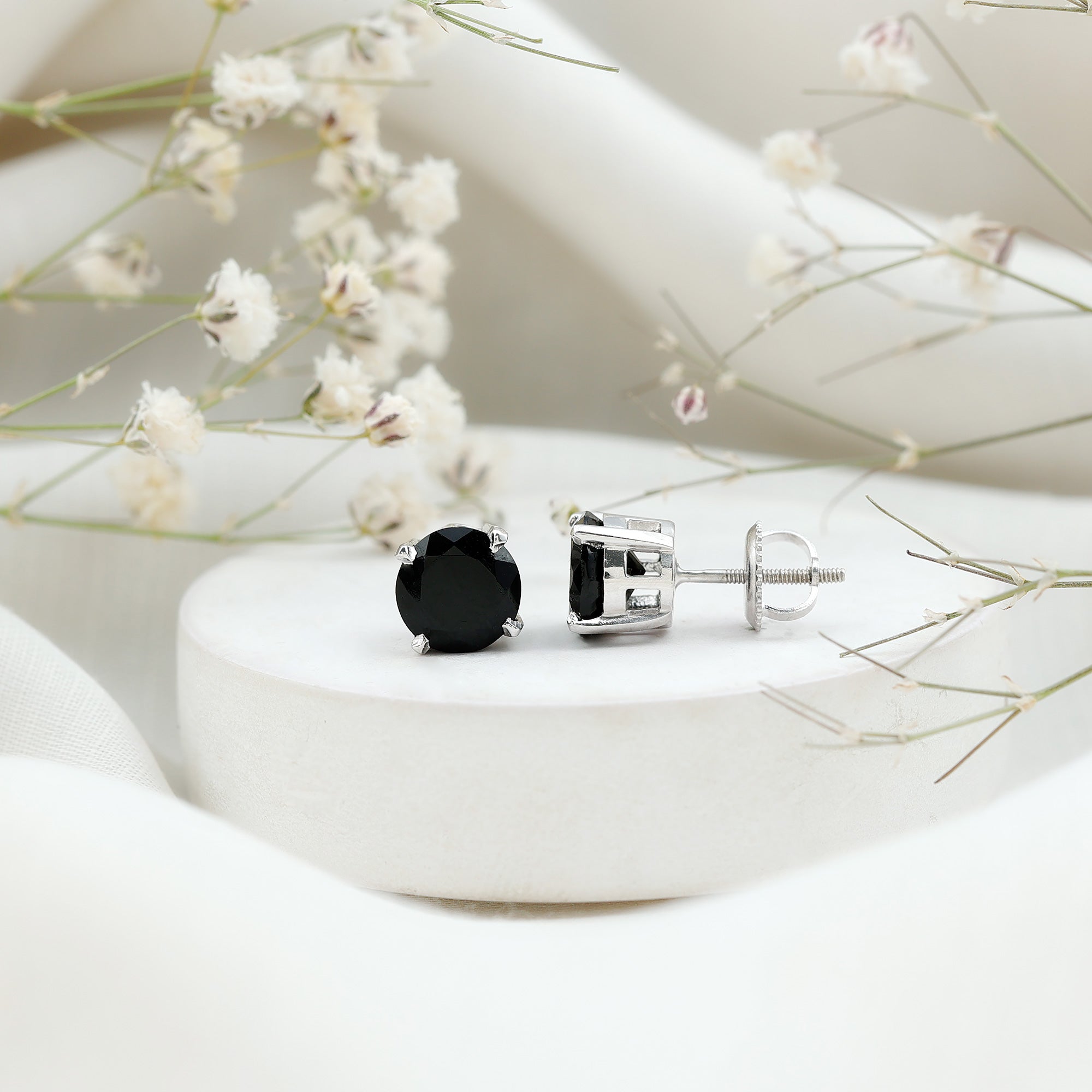 Round Cut Black Onyx Solitaire Stud Earrings AAA - Rosec Jewels