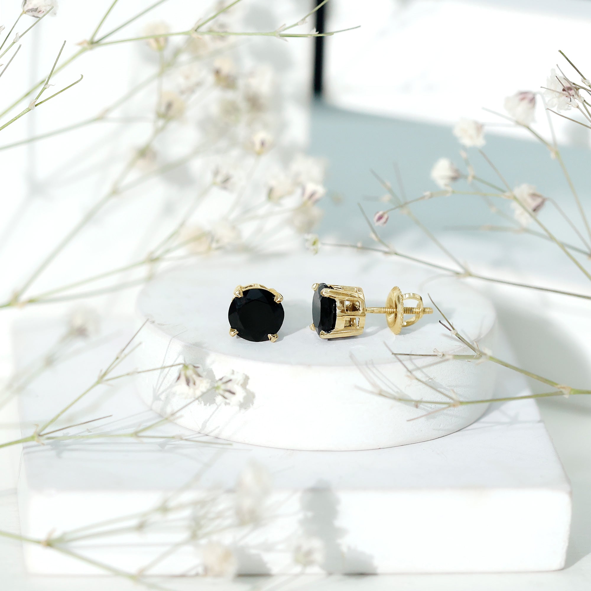 Round Cut Black Onyx Solitaire Stud Earrings AAA - Rosec Jewels